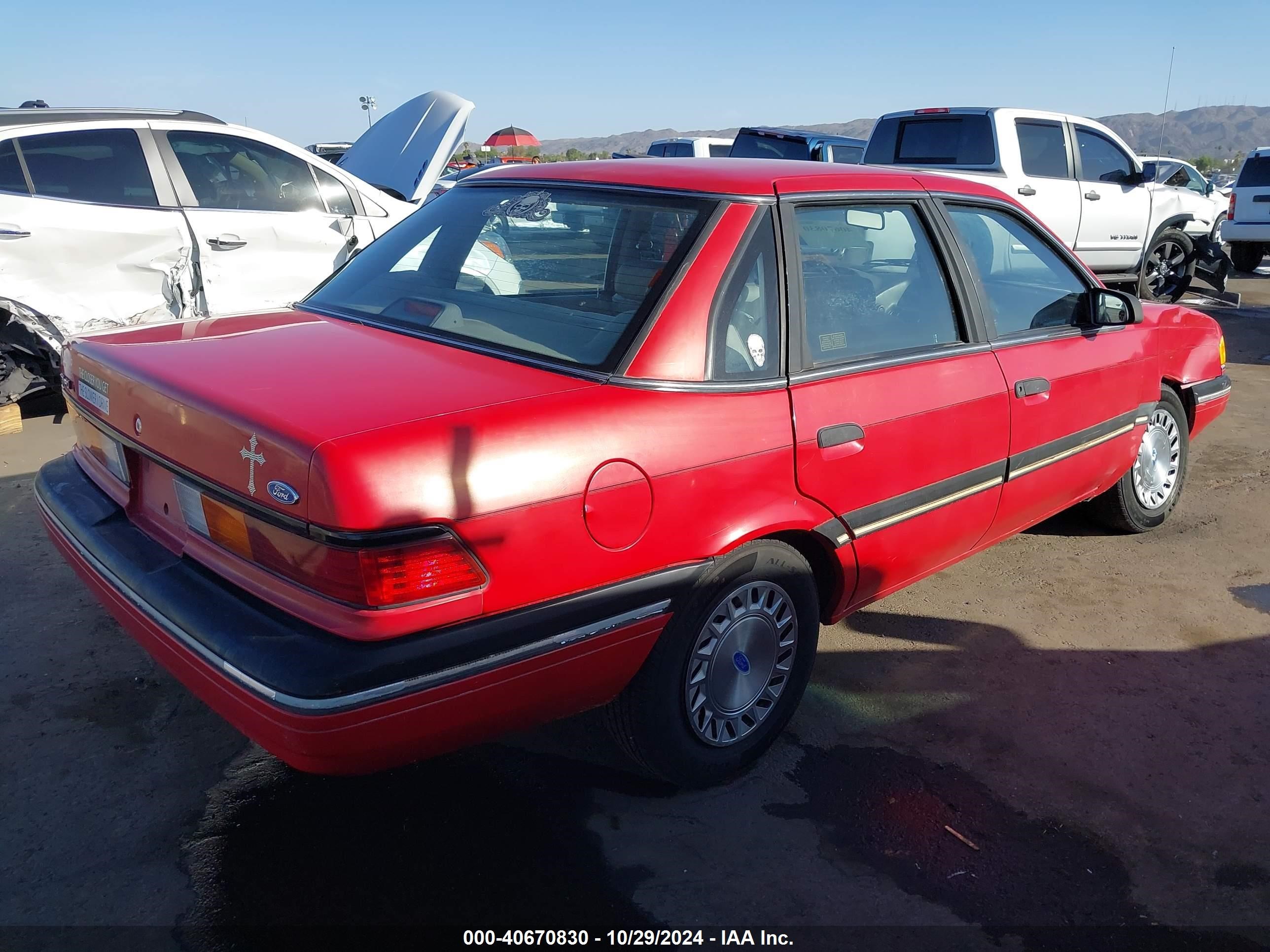 1991 Ford Tempo L Red vin: 2FABP35X8MB192984