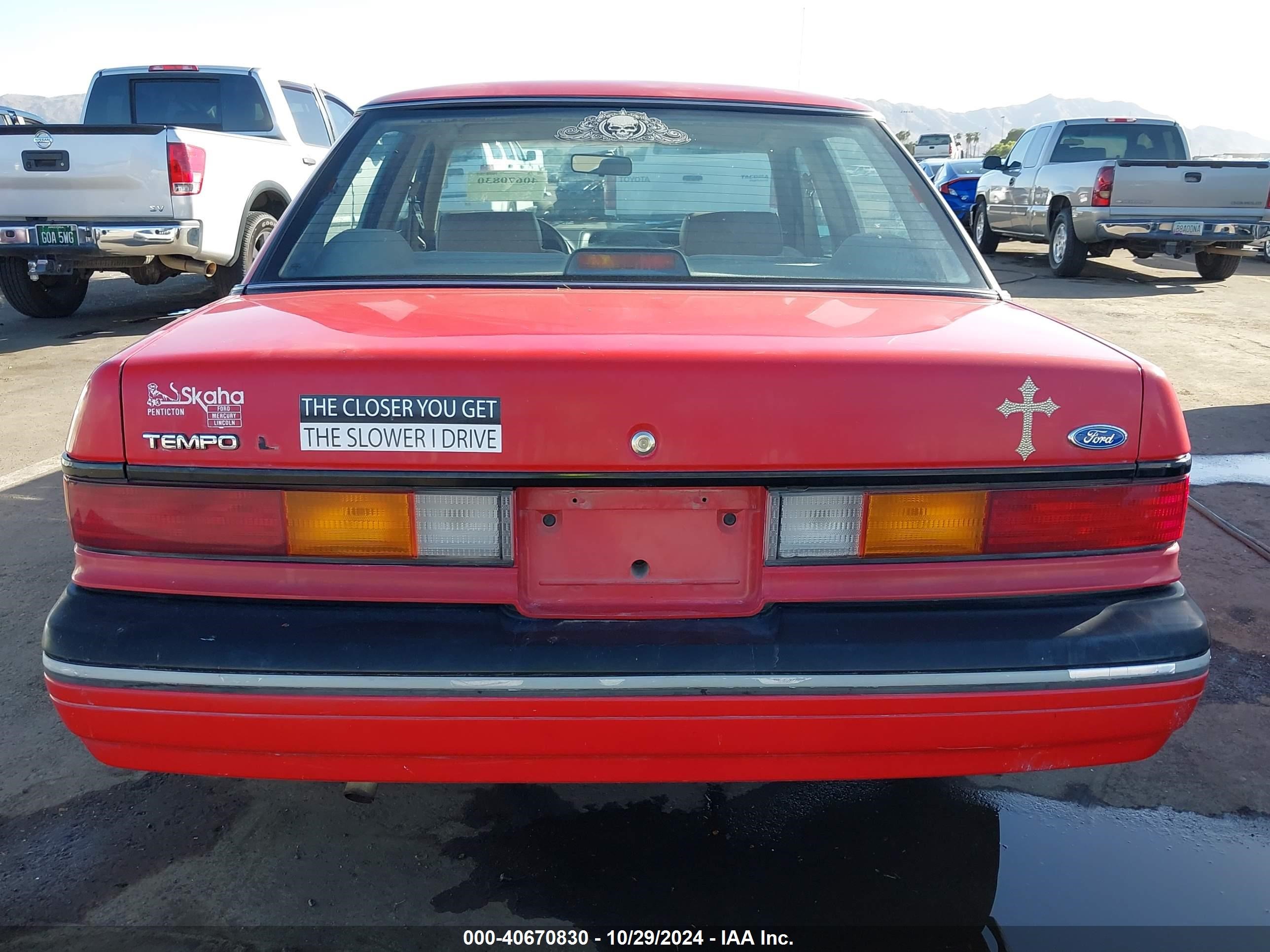 1991 Ford Tempo L Red vin: 2FABP35X8MB192984