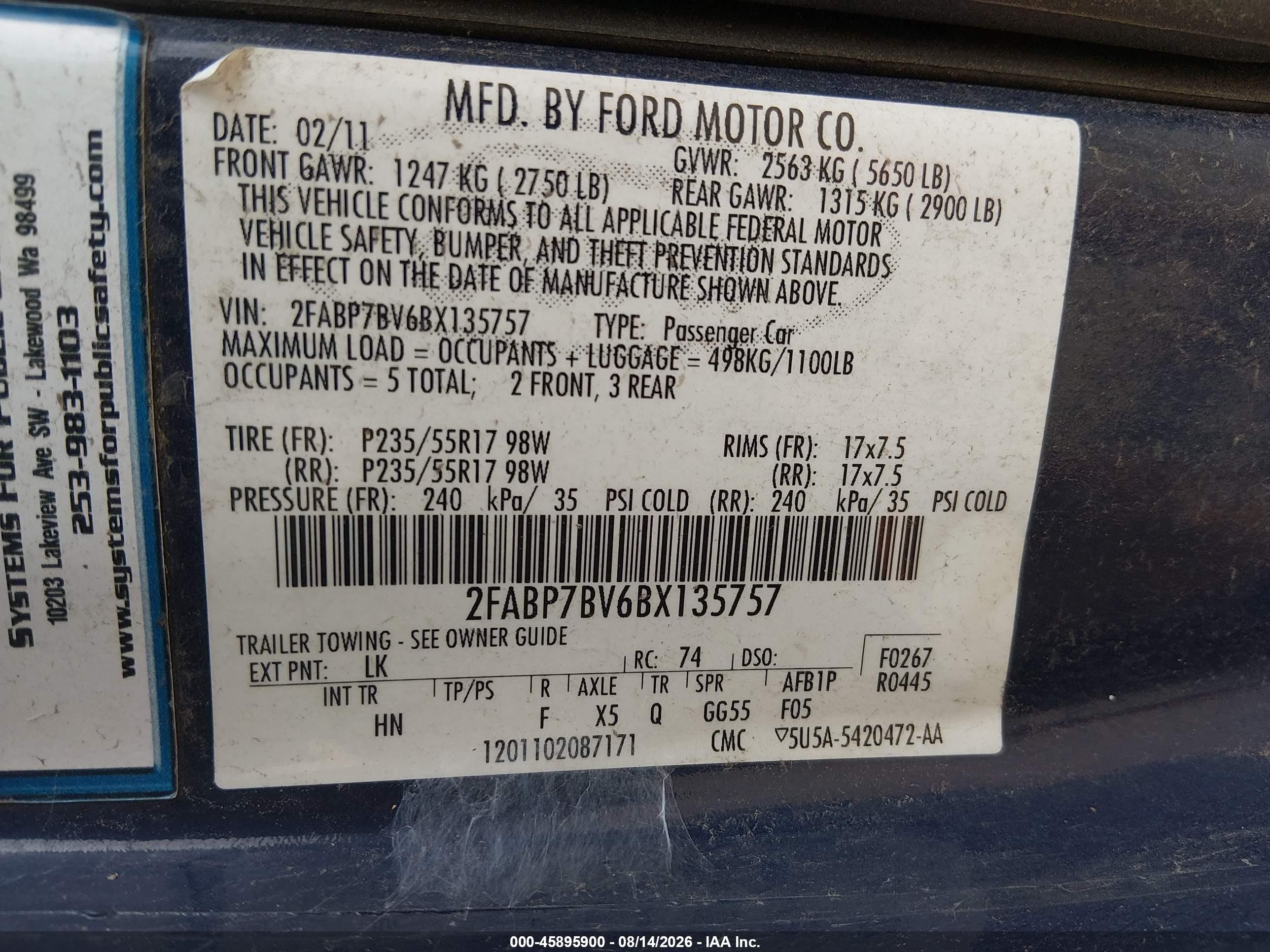 2011 Ford Crown Victoria Police Interceptor Blue vin: 2FABP7BV6BX135757