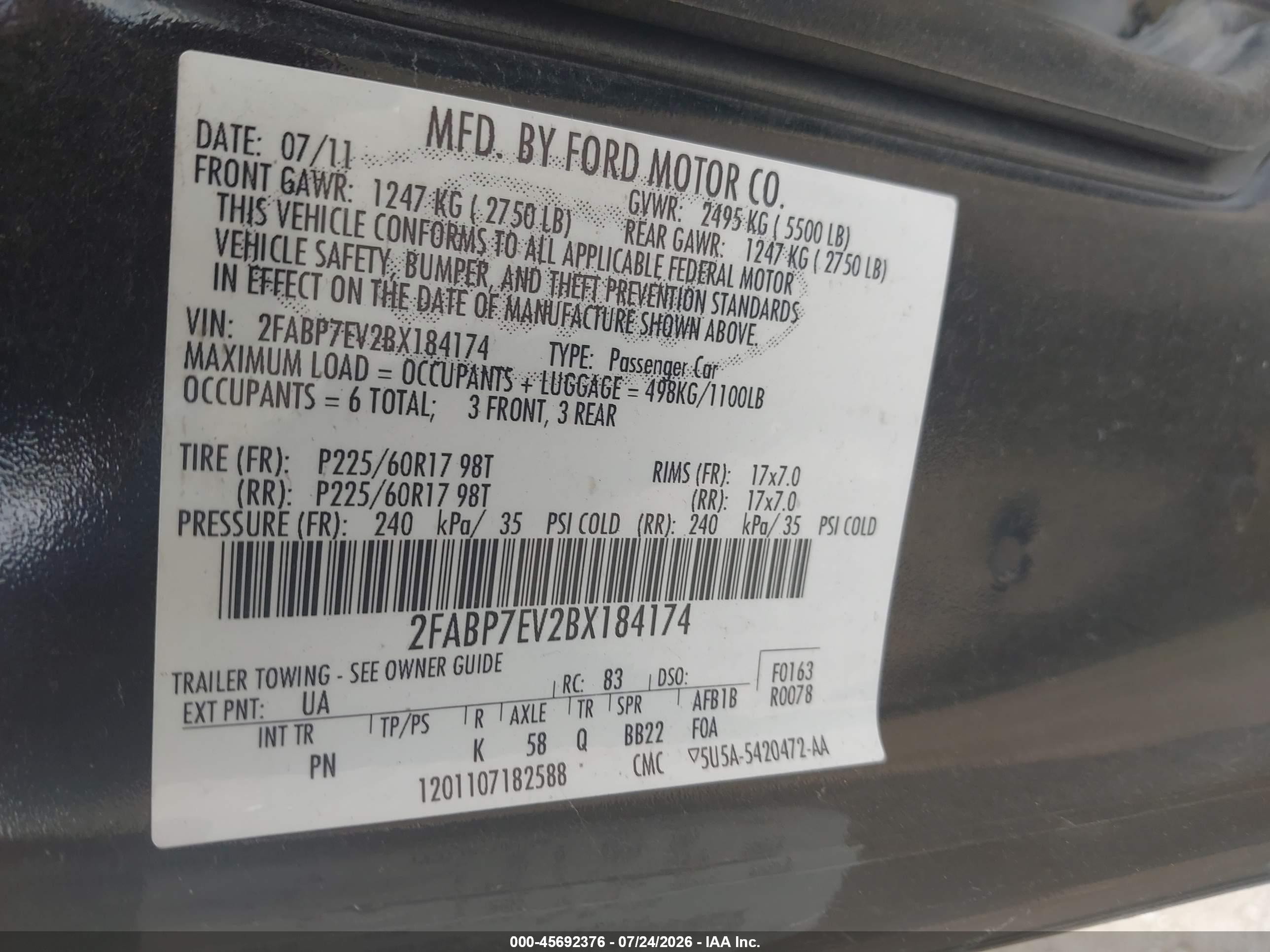 2011 Ford Crown Victoria Lx Black vin: 2FABP7EV2BX184174
