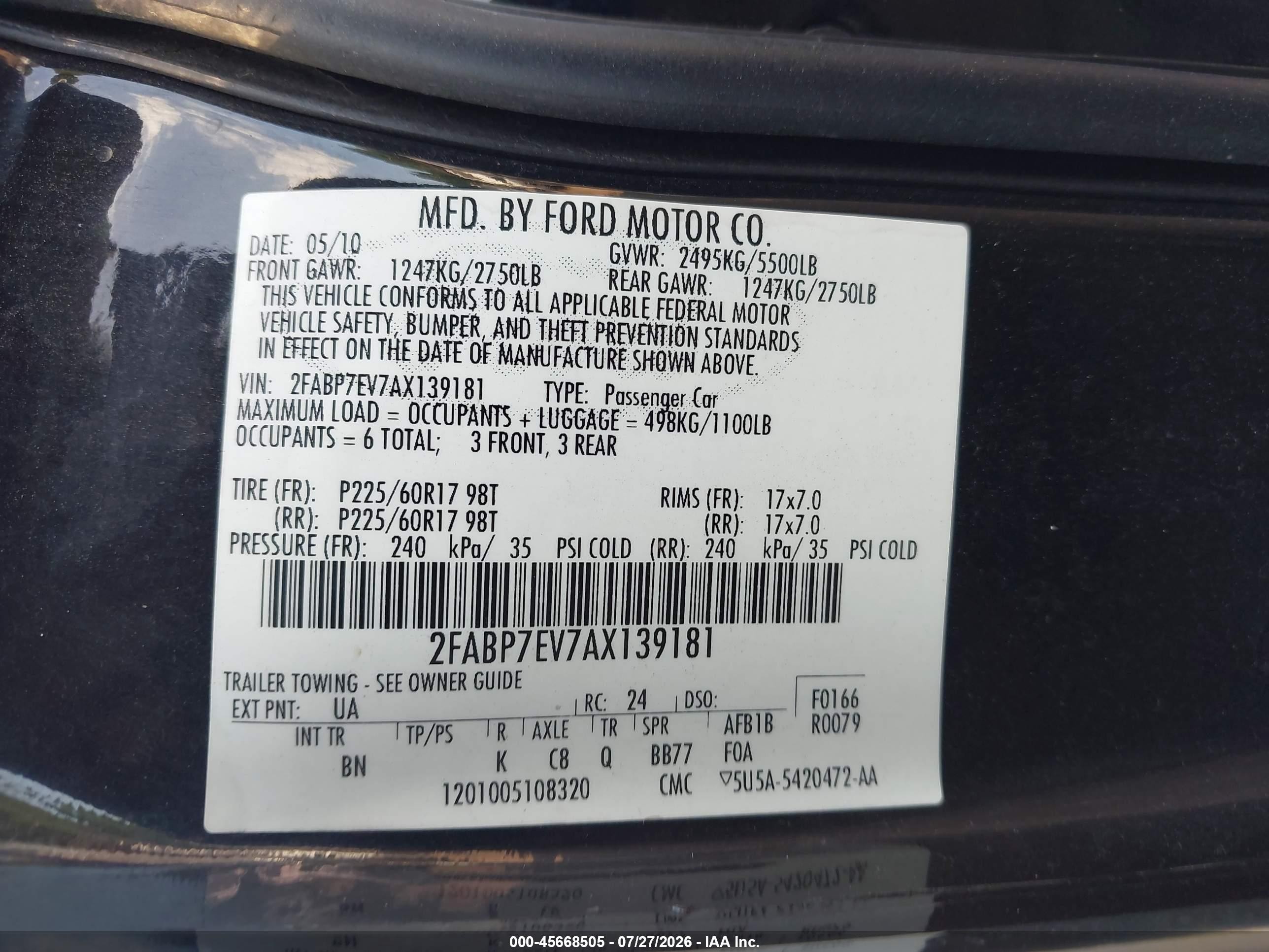 2010 Ford Crown Victoria Lx Black vin: 2FABP7EV7AX139181