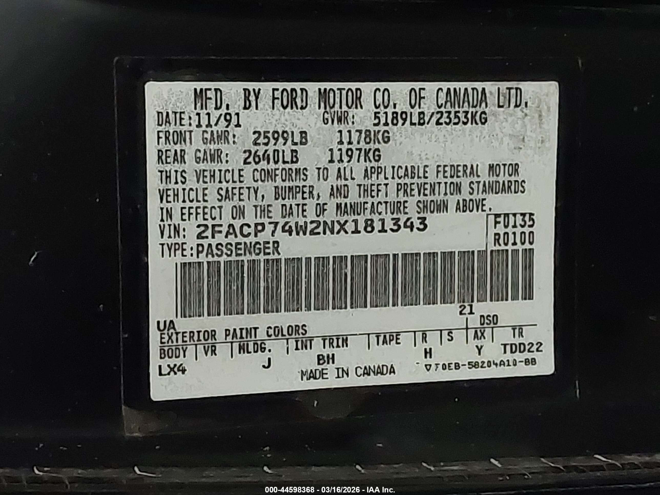 1992 Ford Crown Victoria Lx Black vin: 2FACP74W2NX181343