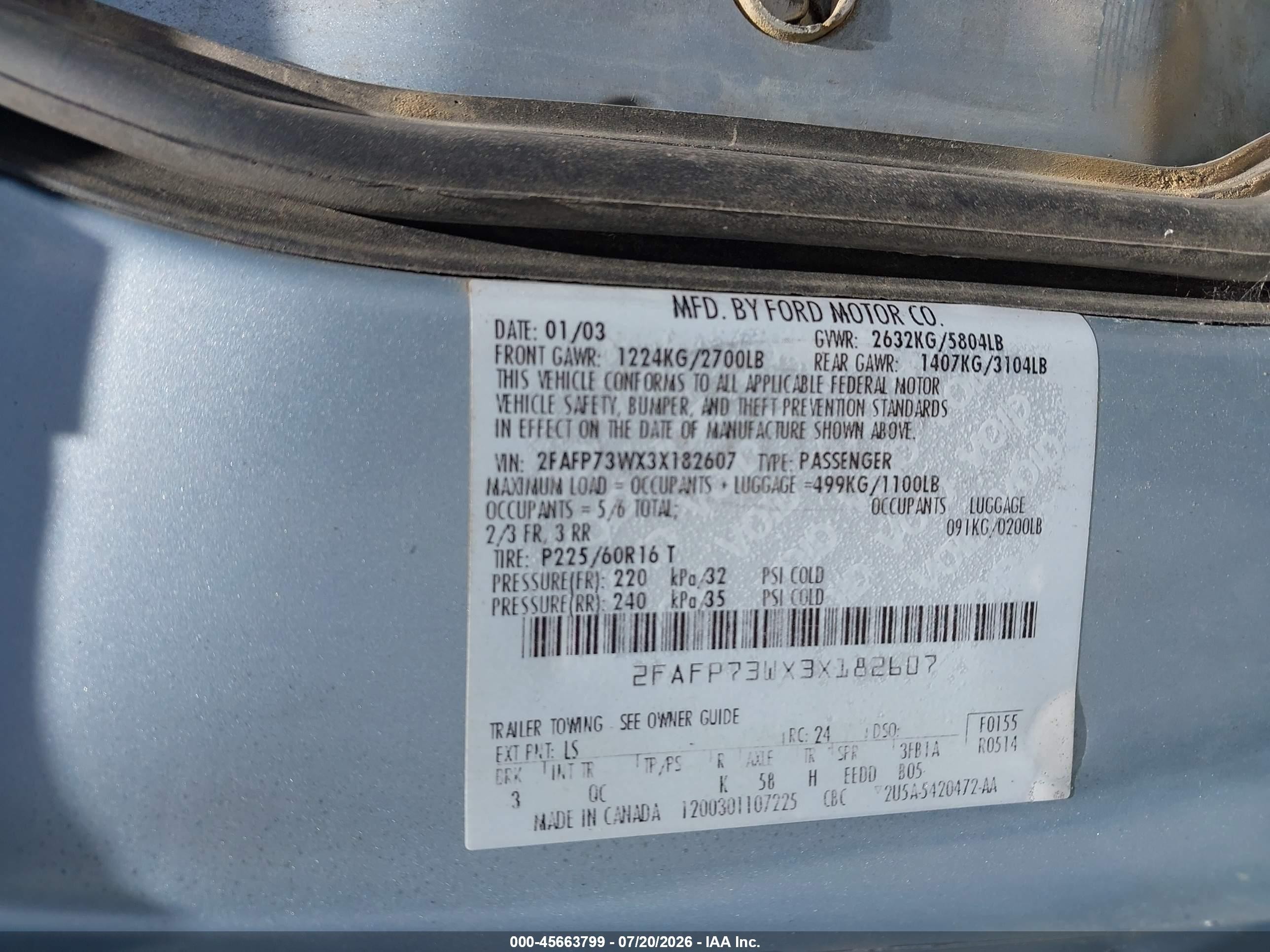 2003 Ford Crown Victoria Standard Light Blue vin: 2FAFP73WX3X182607