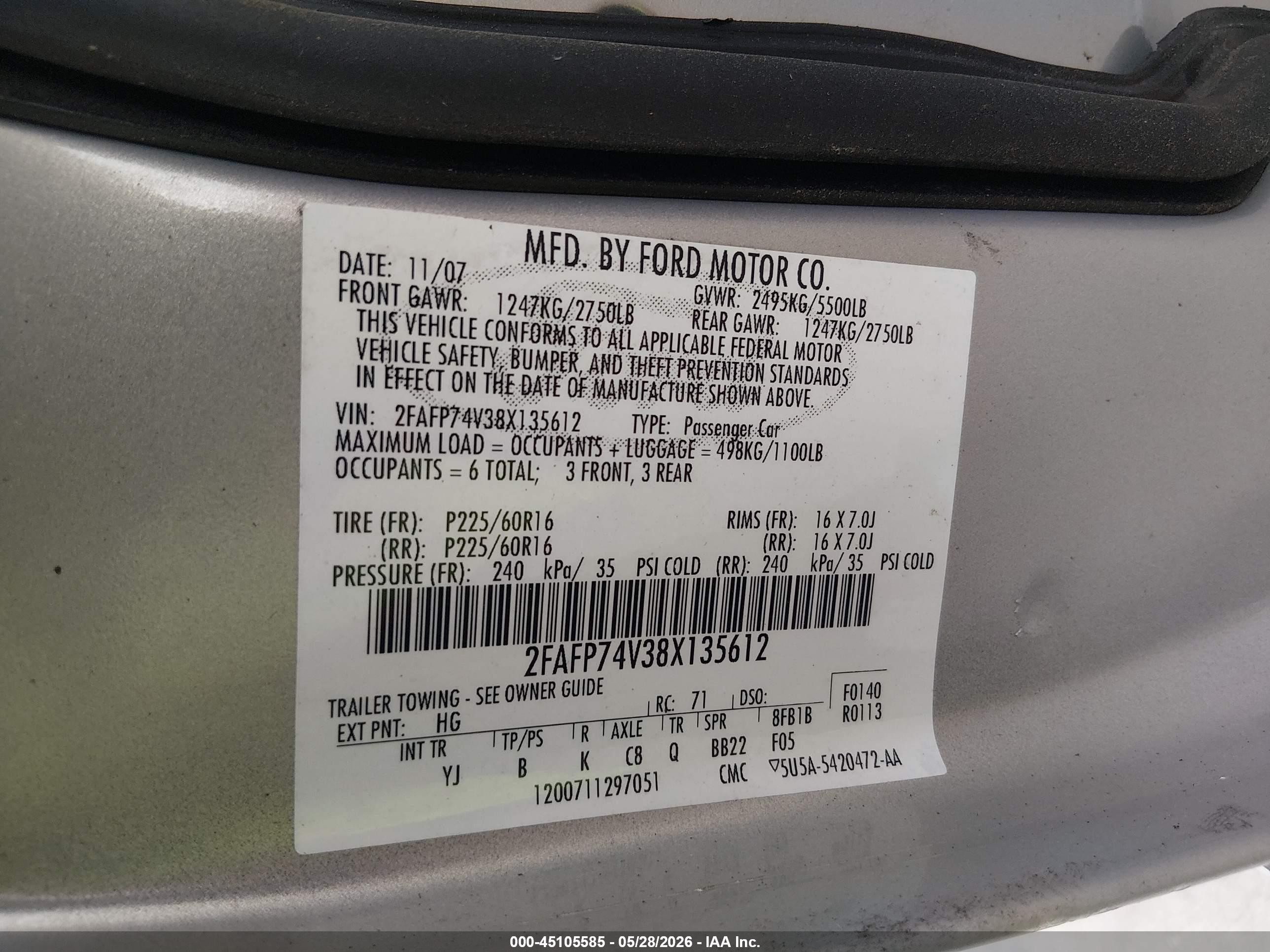 2008 Ford Crown Victoria Lx Champagne vin: 2FAFP74V38X135612