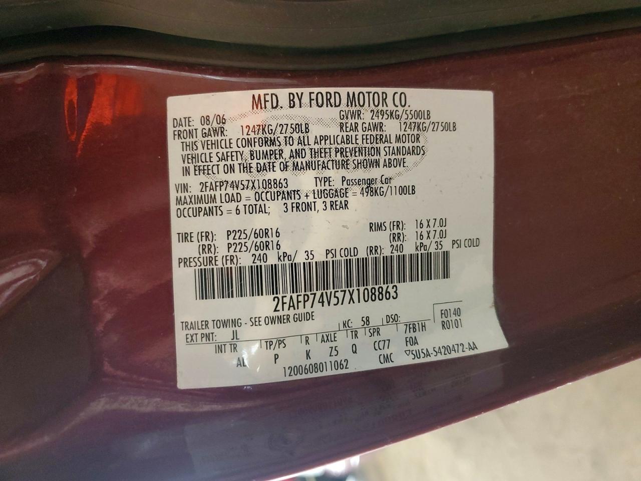 2007 Ford Crown Victoria Lx Red vin: 2FAFP74V57X108863