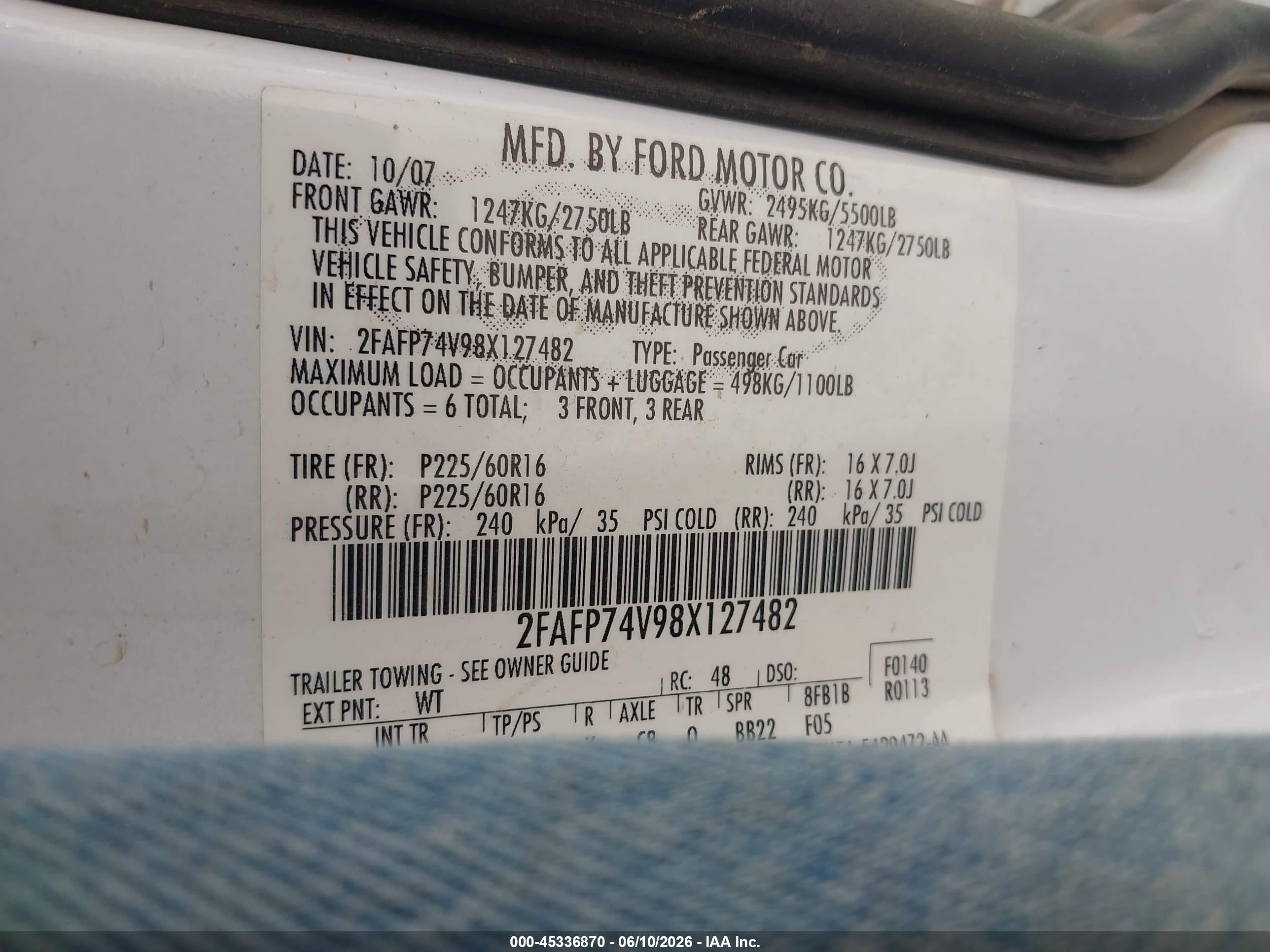 2008 Ford Crown Victoria Lx White vin: 2FAFP74V98X127482