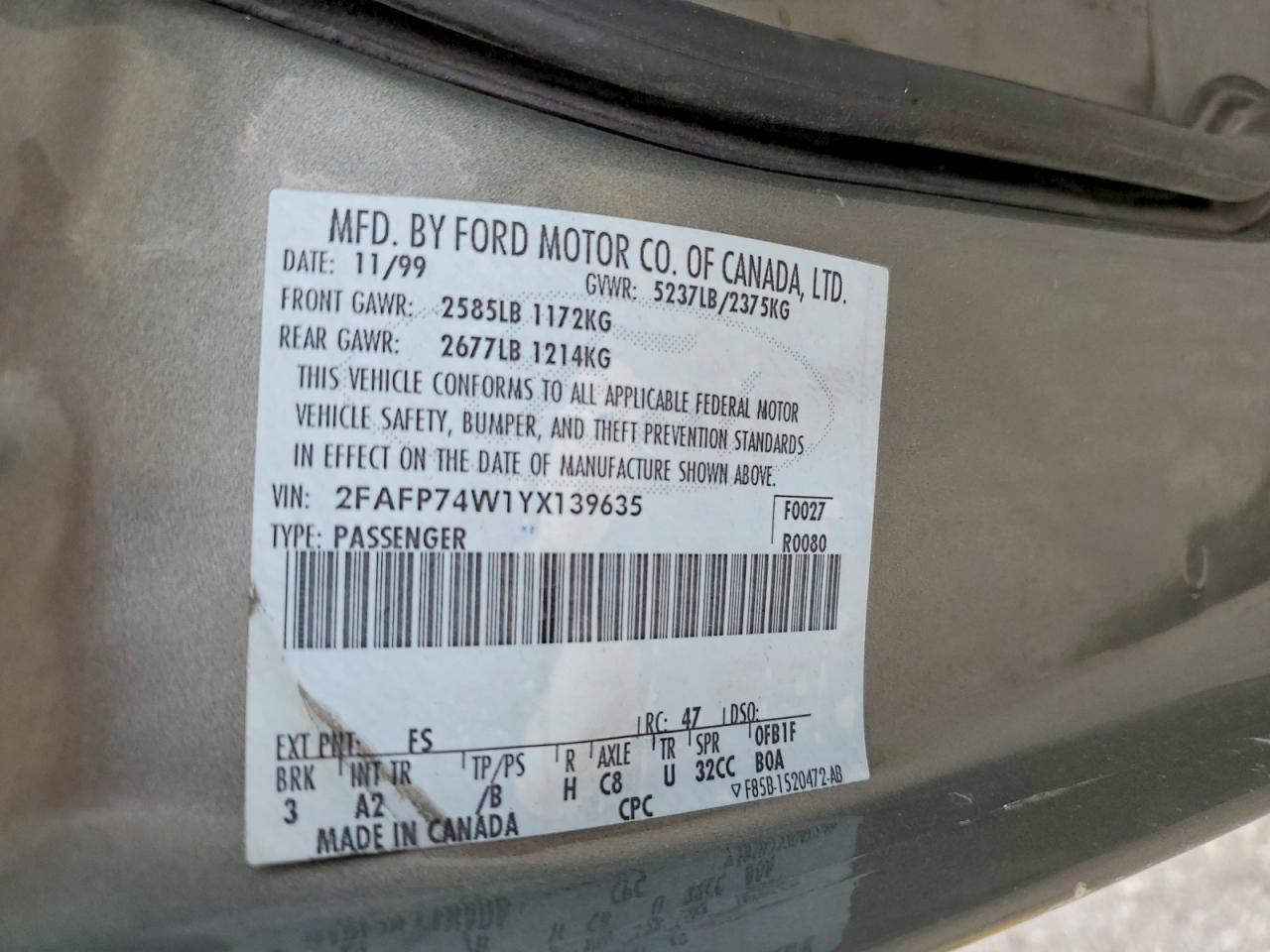 2000 Ford Crown Victoria Lx Gray vin: 2FAFP74W1YX139635