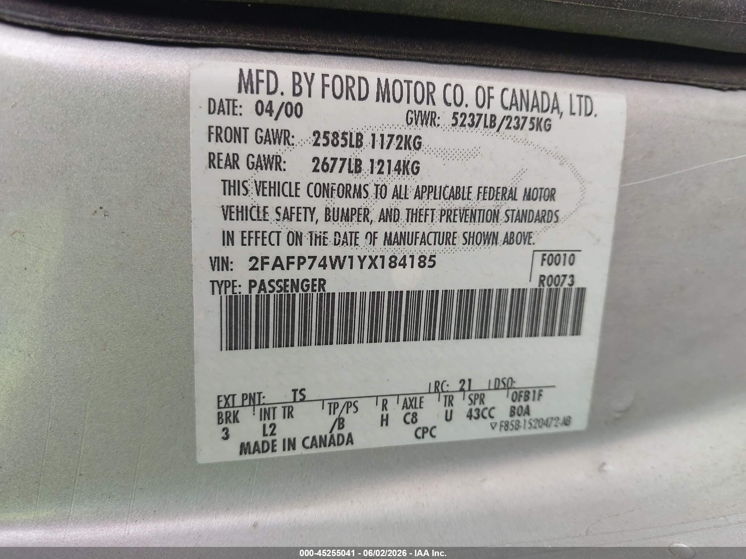 2000 Ford Crown Victoria Lx Silver vin: 2FAFP74W1YX184185