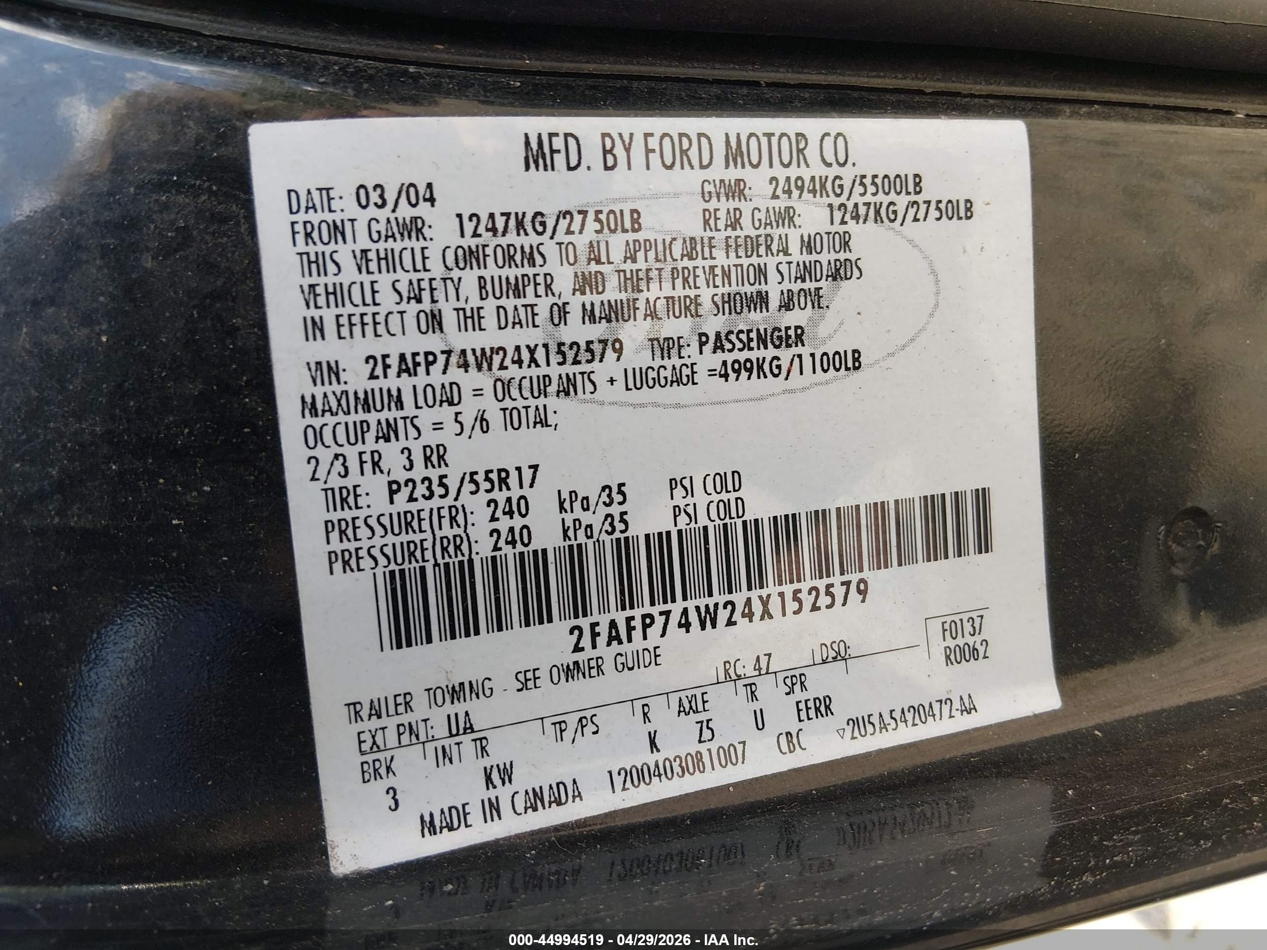 2004 Ford Crown Victoria Lx Black vin: 2FAFP74W24X152579