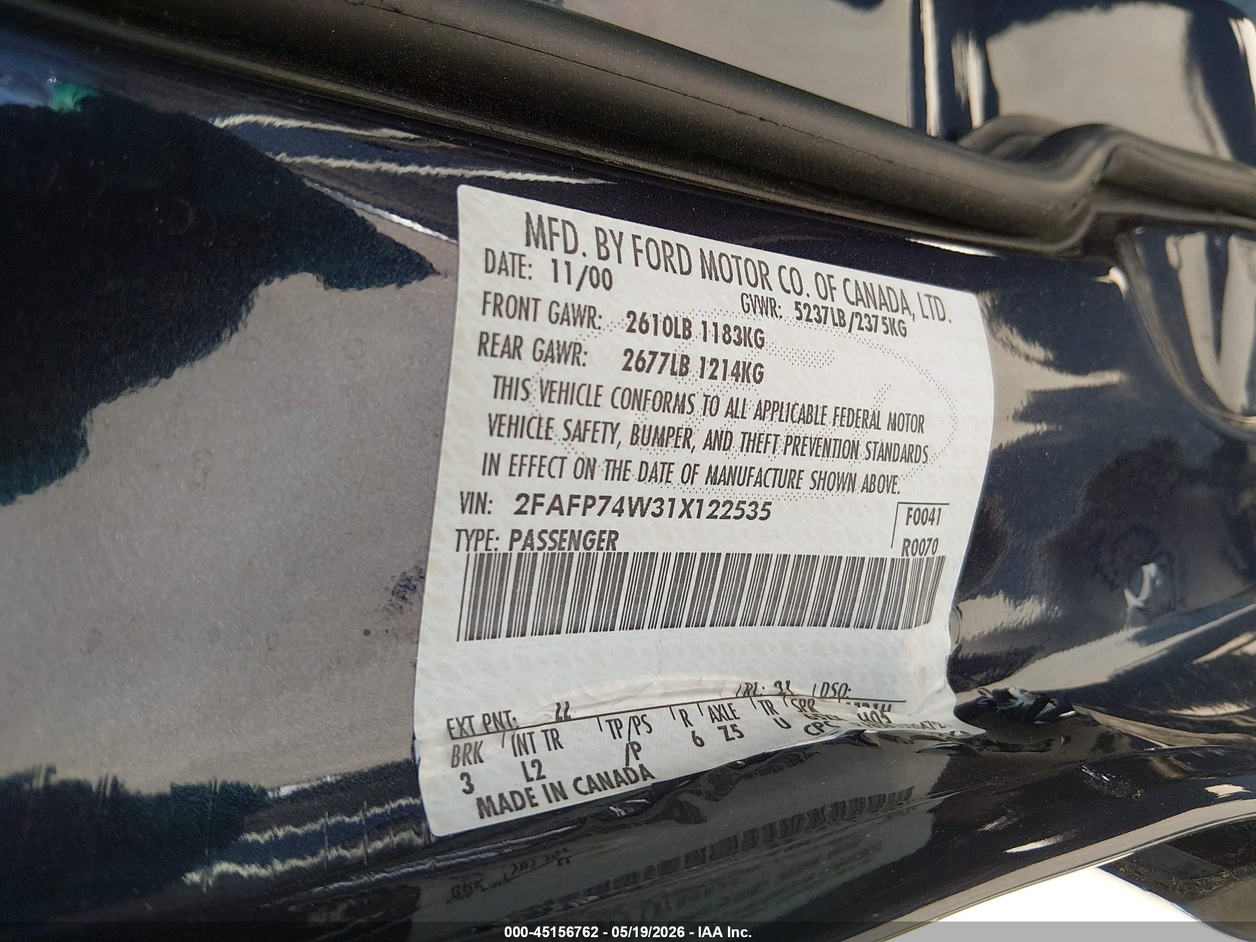 2001 Ford Crown Victoria Lx Blue vin: 2FAFP74W31X122535