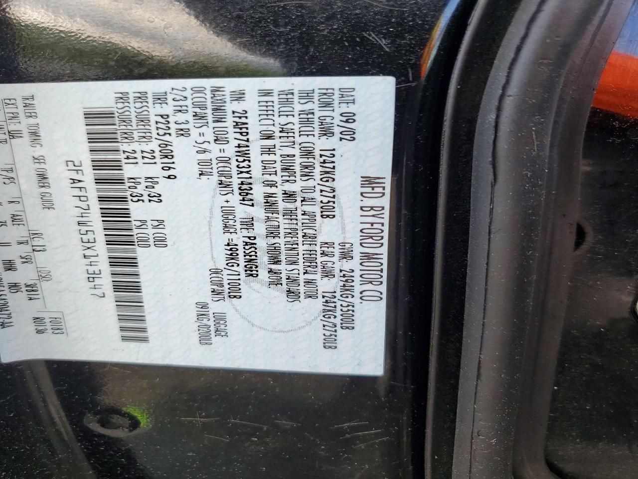2003 Ford Crown Victoria Lx Black vin: 2FAFP74W53X143647