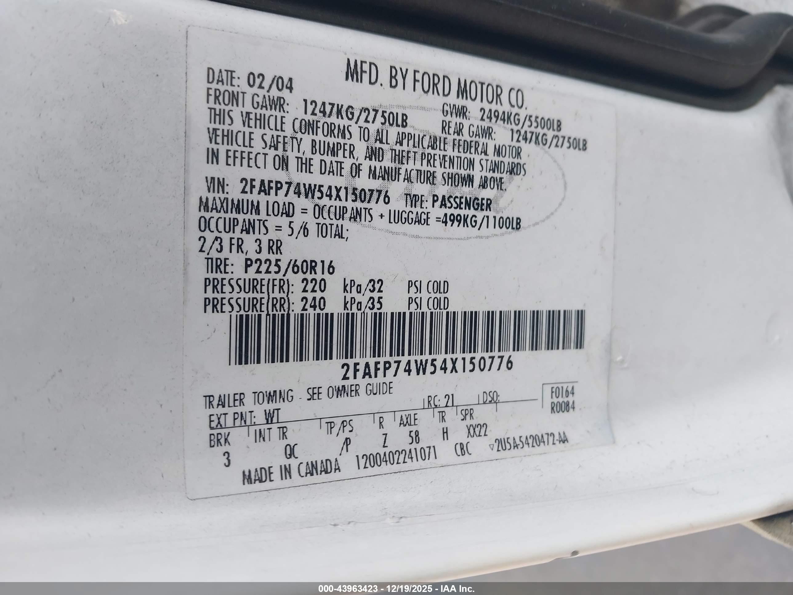 2004 Ford Crown Victoria Lx White vin: 2FAFP74W54X150776