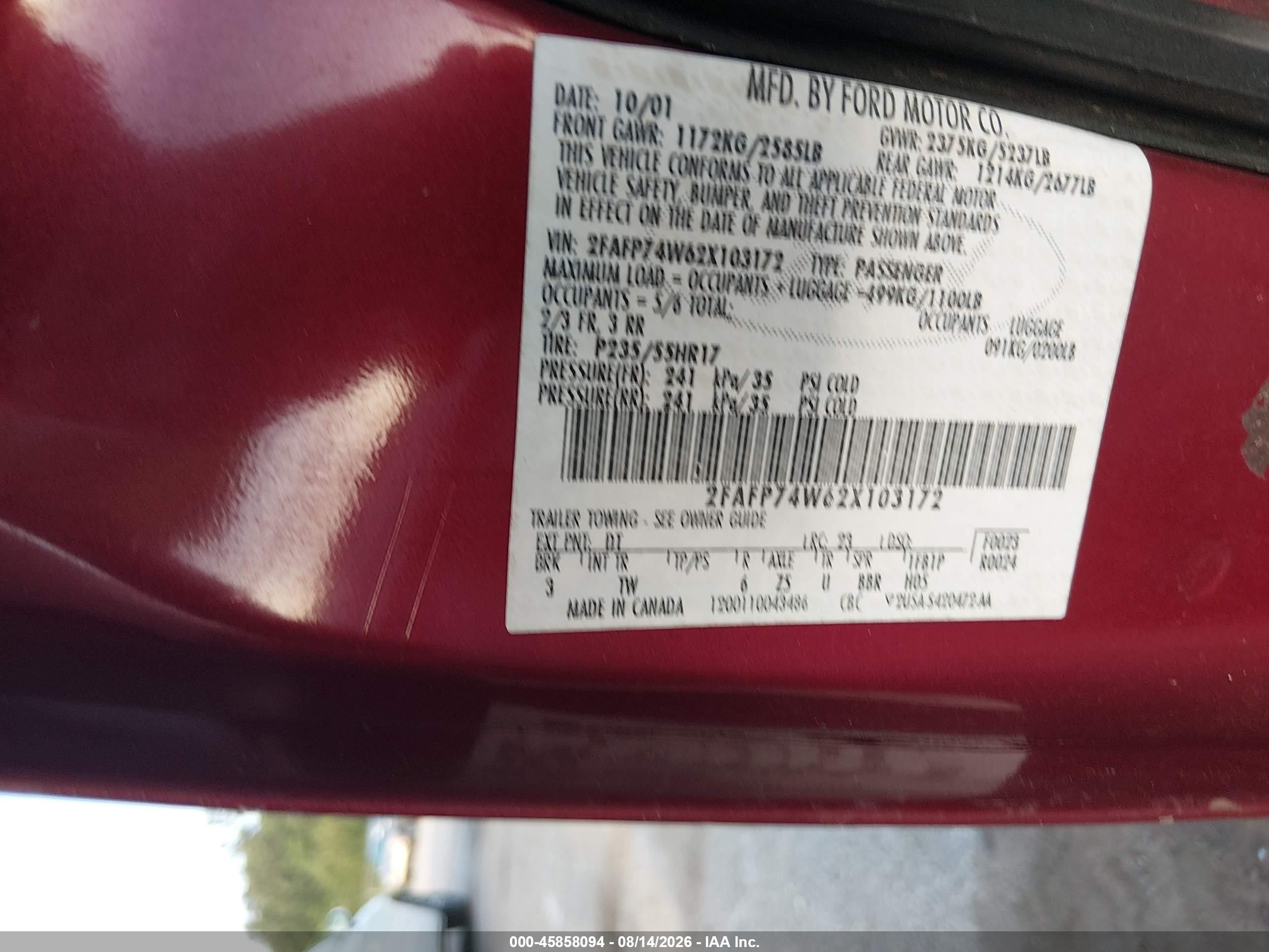 2002 Ford Crown Victoria Lx/sport Red vin: 2FAFP74W62X103872