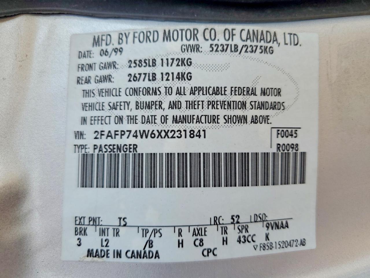1999 Ford Crown Victoria Lx Silver vin: 2FAFP74W6XX231841
