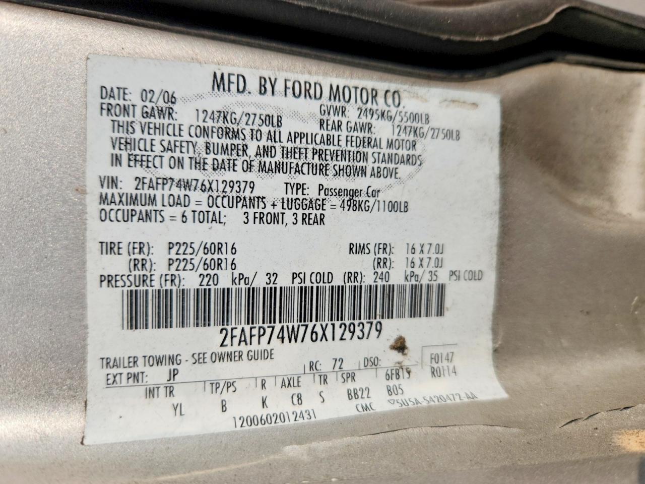 2006 Ford Crown Victoria Lx Серебряный vin: 2FAFP74W76X129379