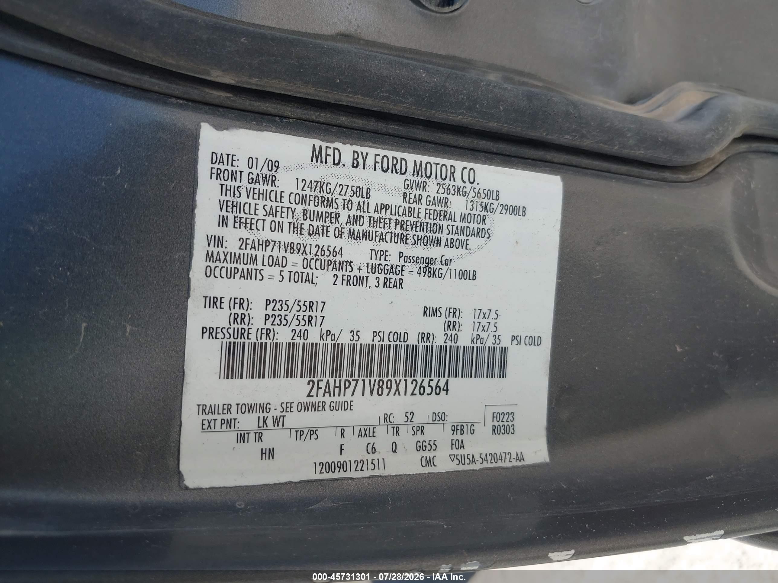 2009 Ford Crown Victoria Police/police Interceptor Gray vin: 2FAHP71V89X126564