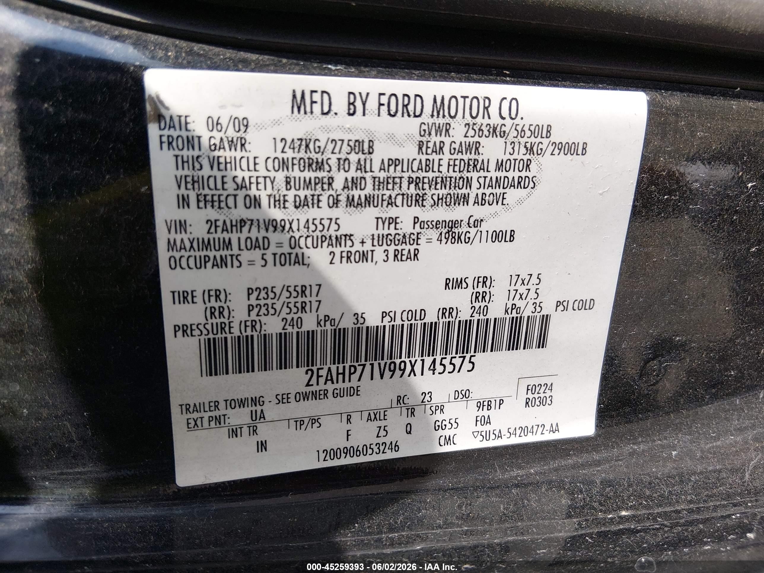 2009 Ford Crown Victoria Police/police Interceptor Black vin: 2FAHP71V99X145575