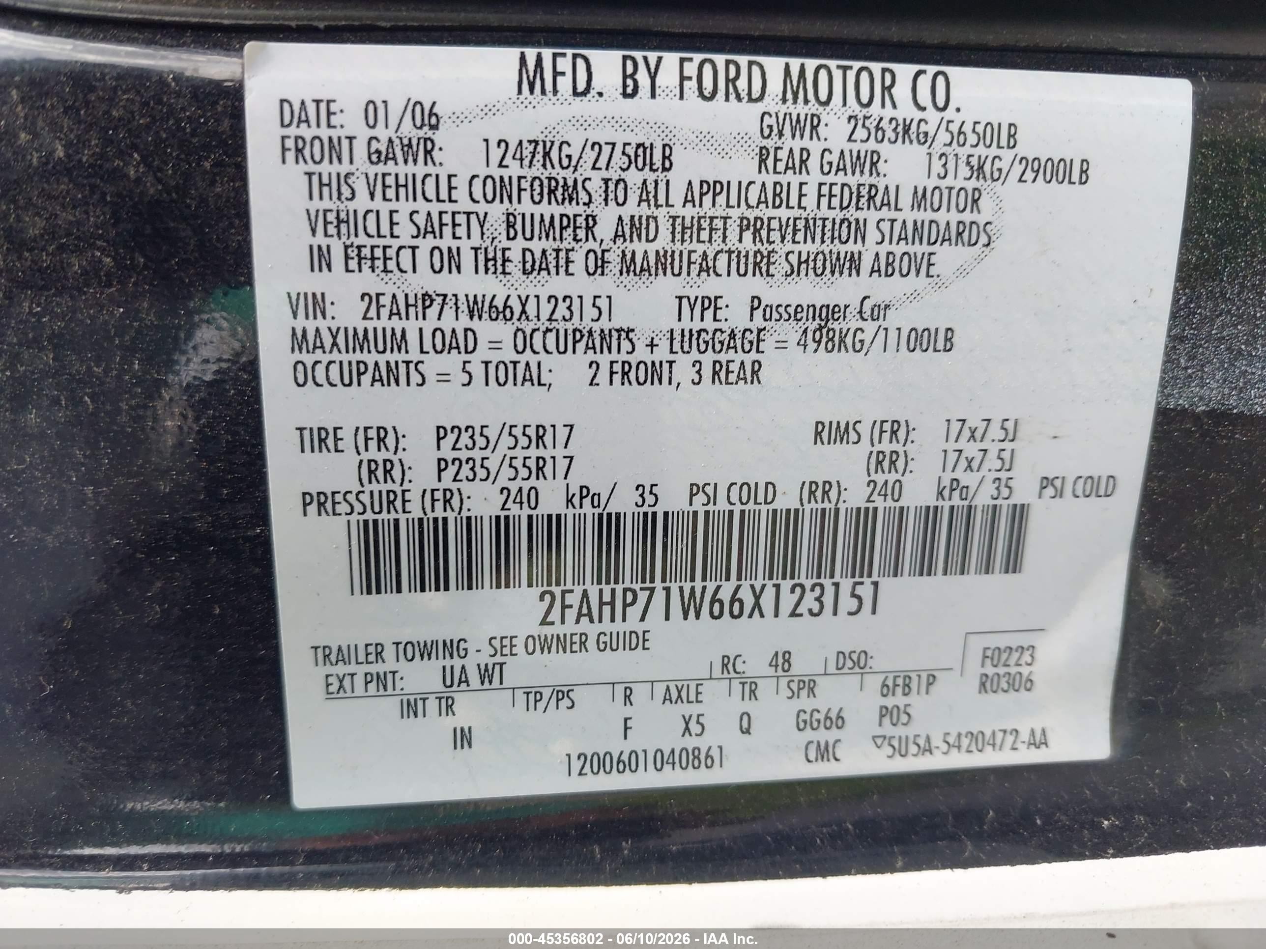 2006 Ford Crown Victoria Police/police Interceptor Black vin: 2FAHP71W66X123151