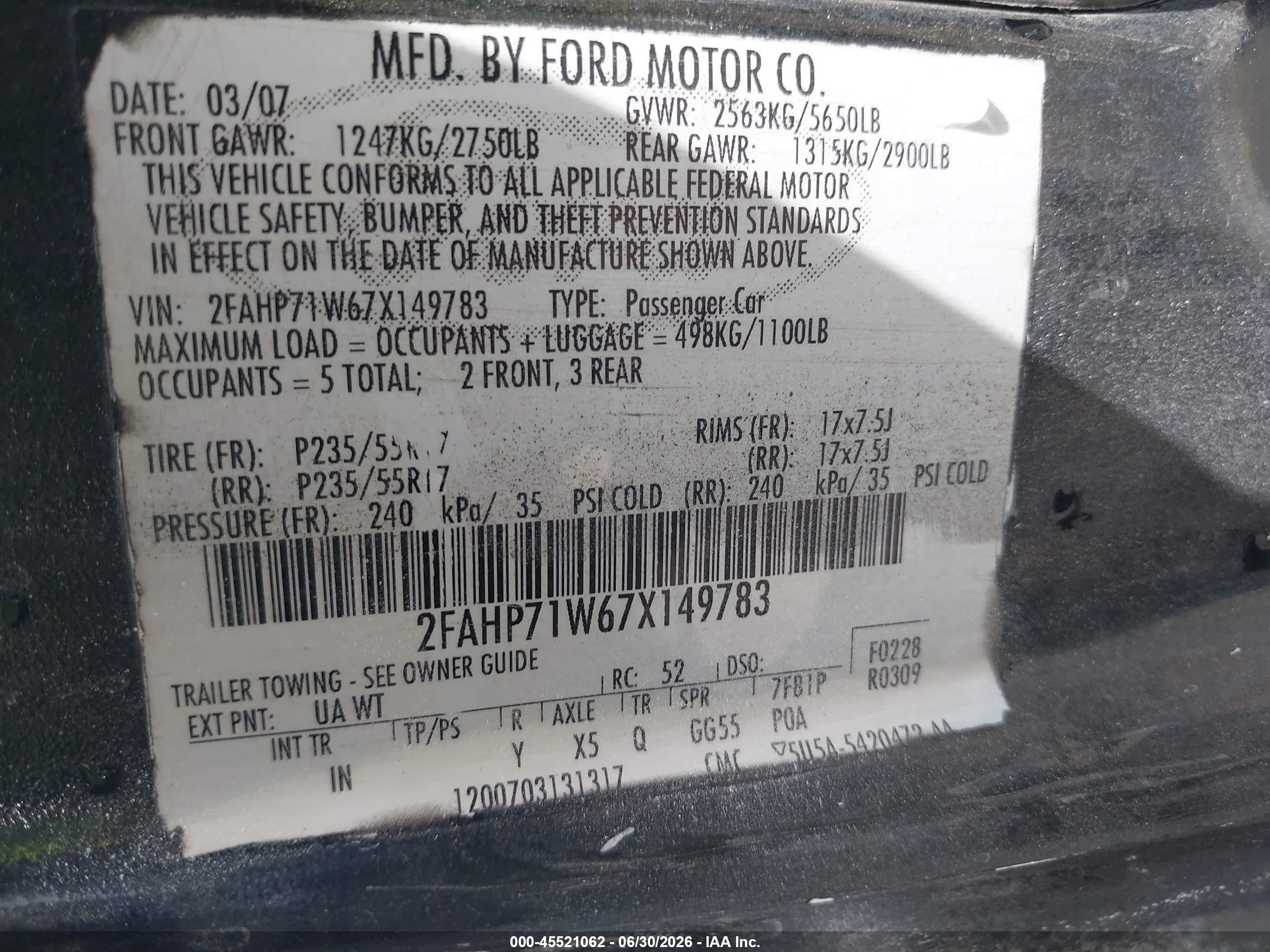 2007 Ford Crown Victoria Police/police Interceptor Black vin: 2FAHP71W67X149783