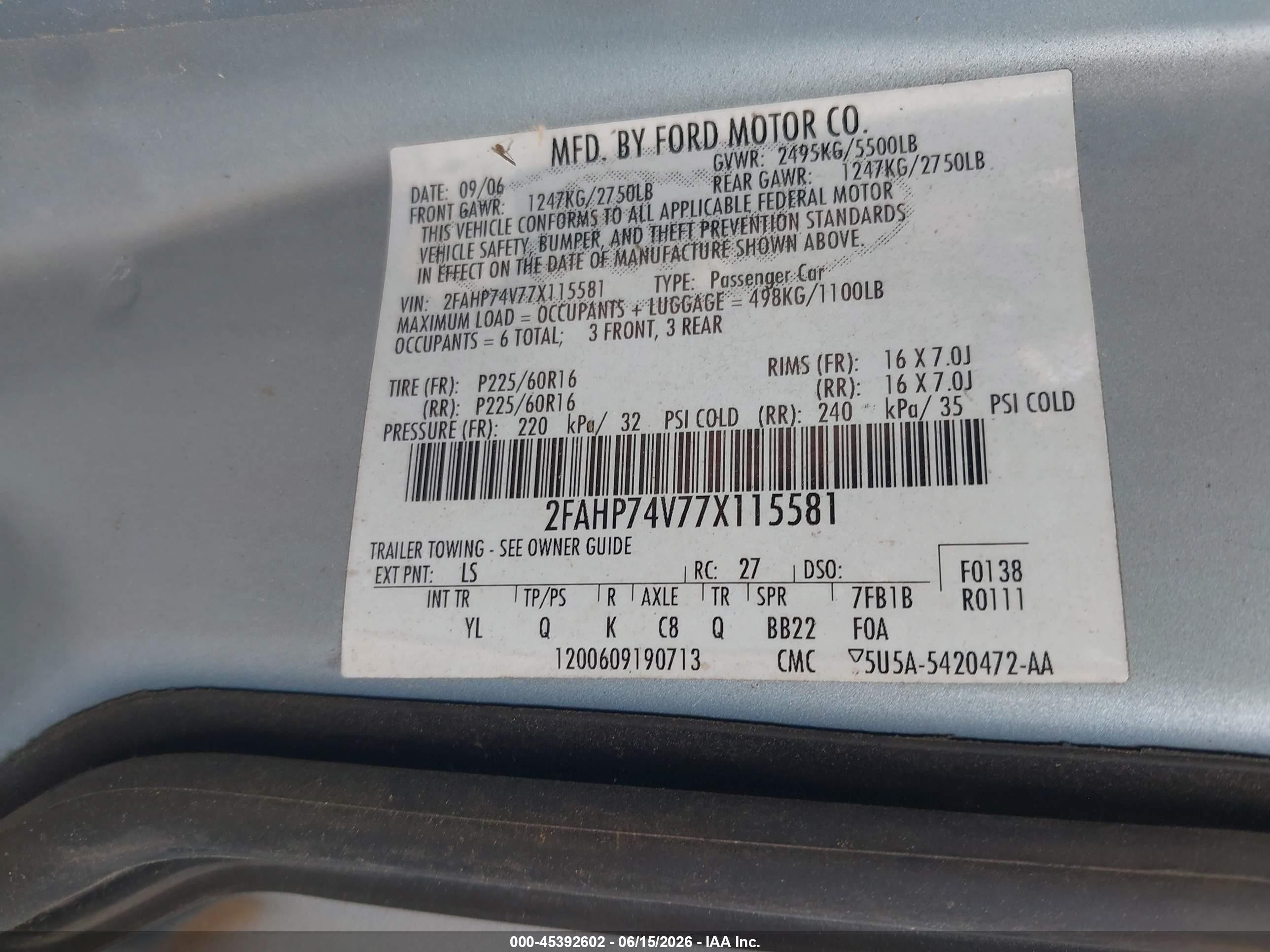 2007 Ford Crown Victoria Lx Blue vin: 2FAHP74V77X115581