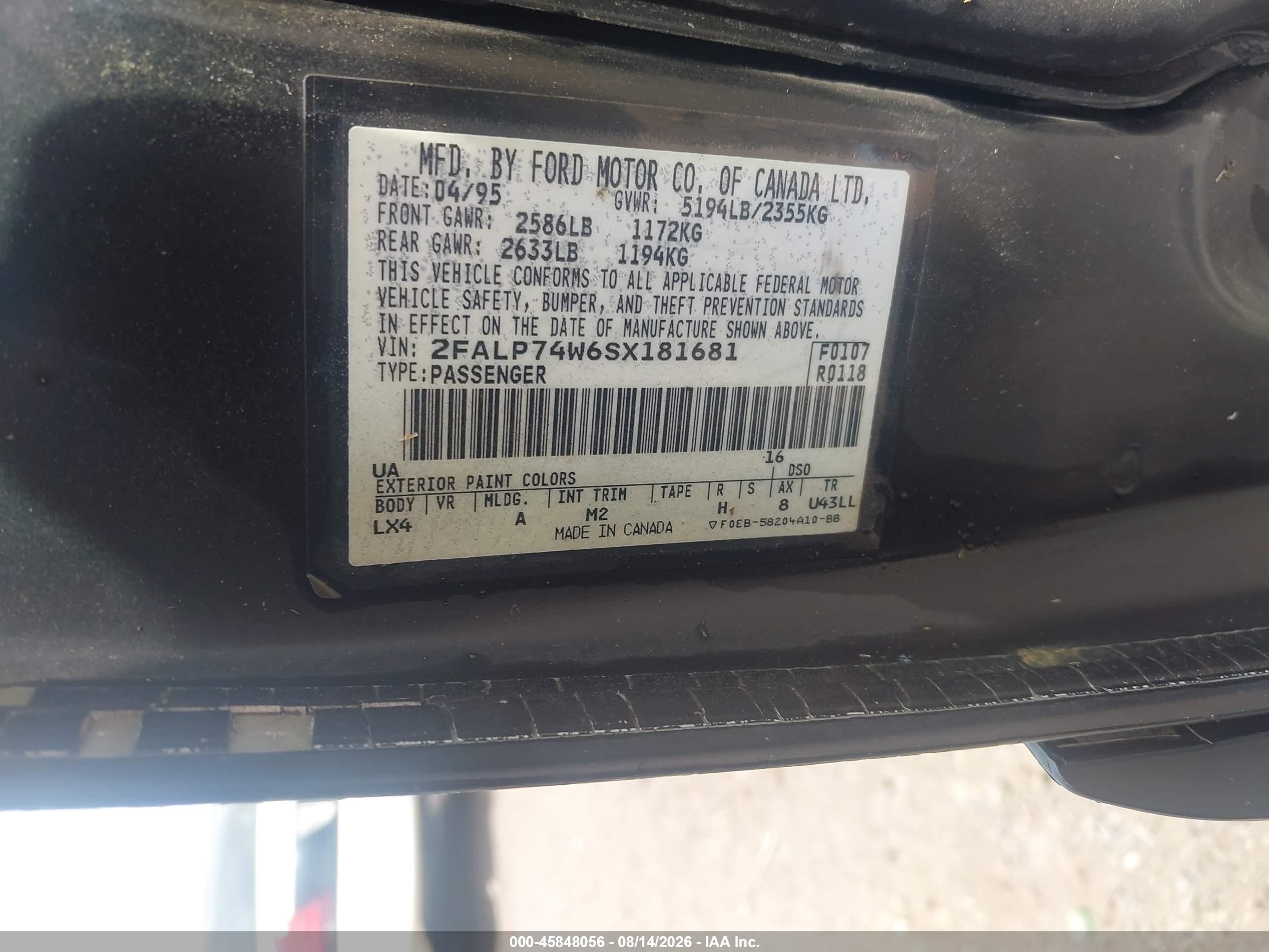 1995 Ford Crown Victoria Lx Black vin: 2FALP74W6SX181681