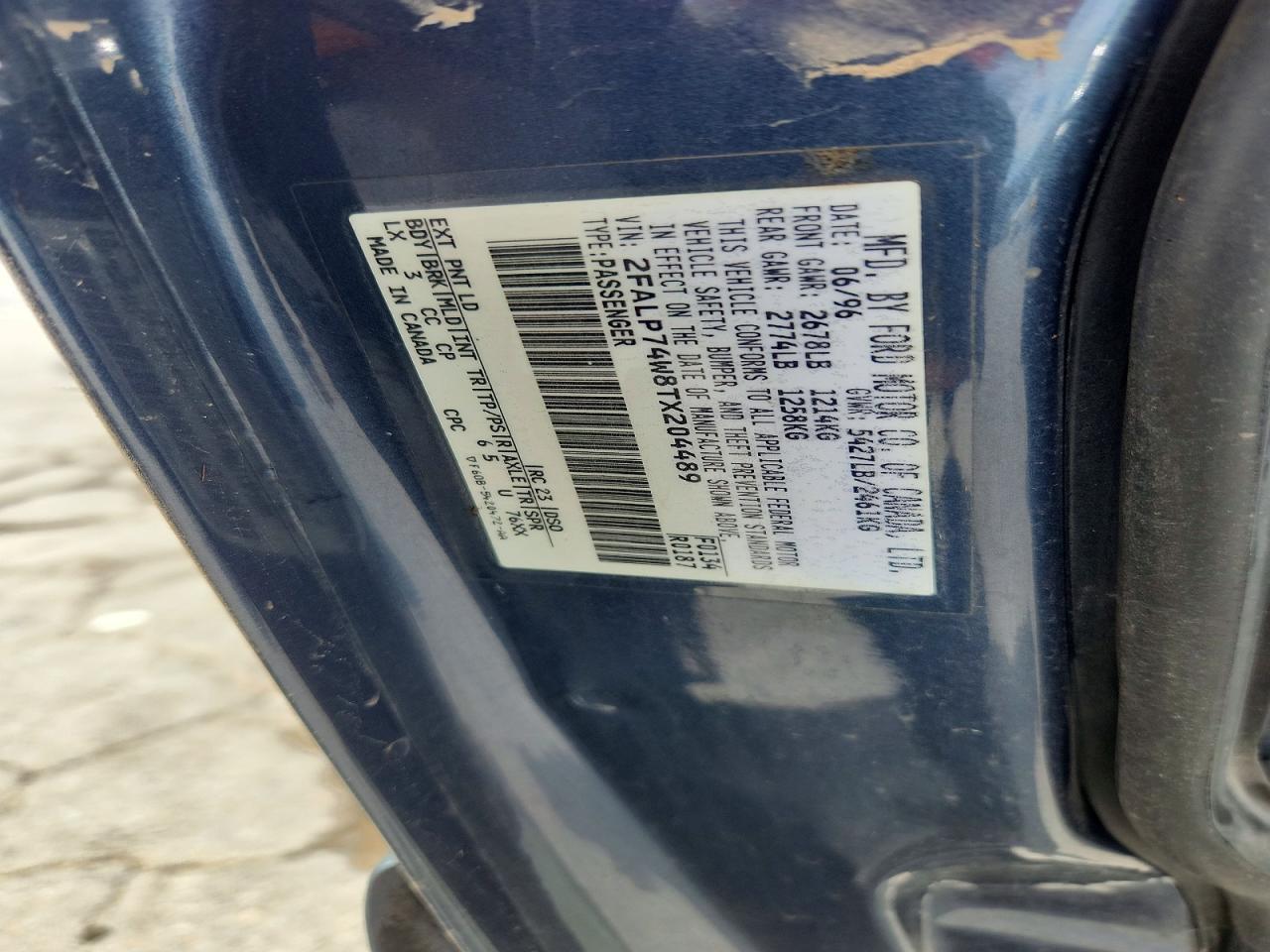 1996 Ford Crown Victoria Lx Blue vin: 2FALP74W8TX204489