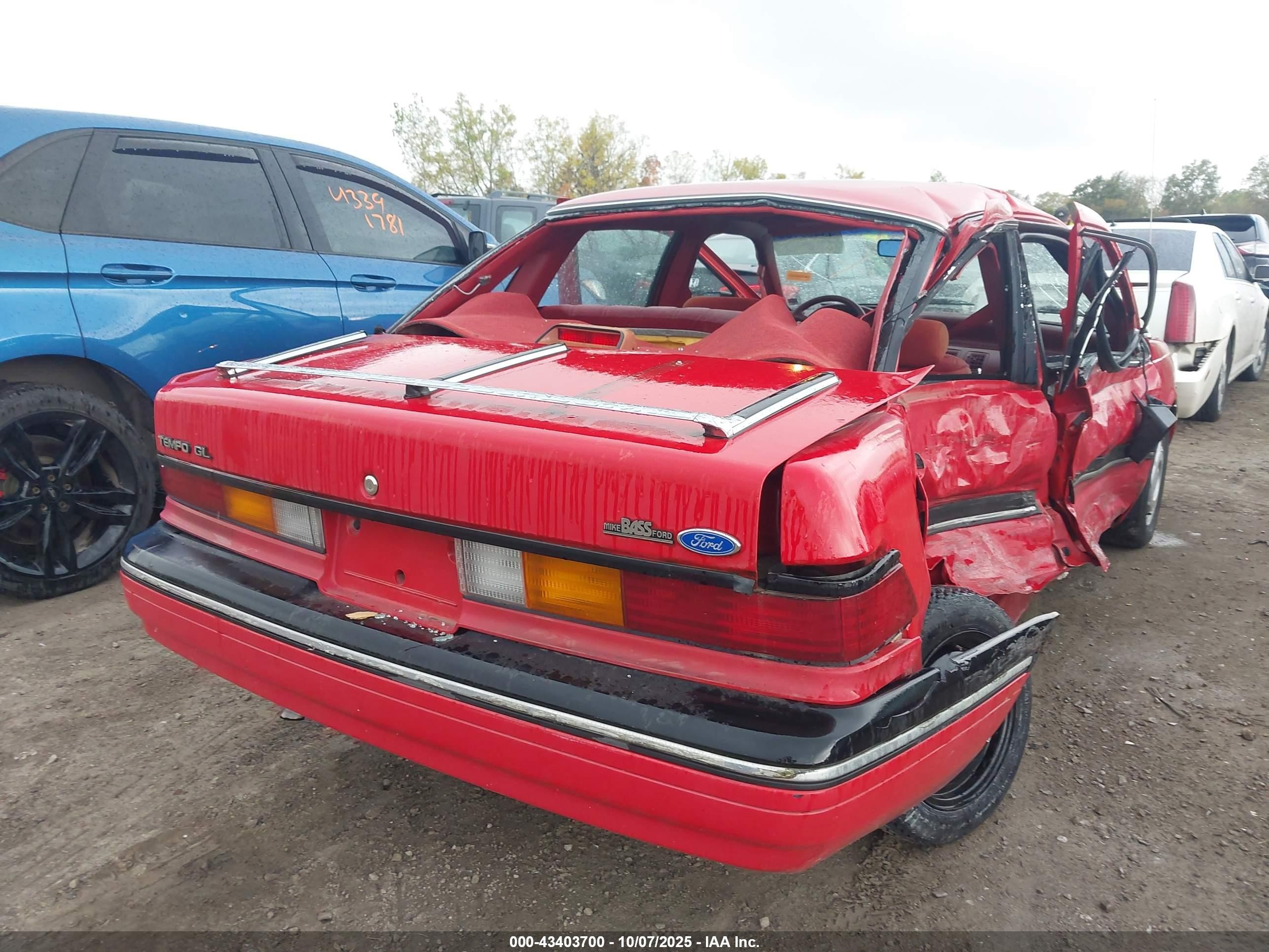 1991 Ford Tempo Gl Red vin: 2FAPP36X1MB199652