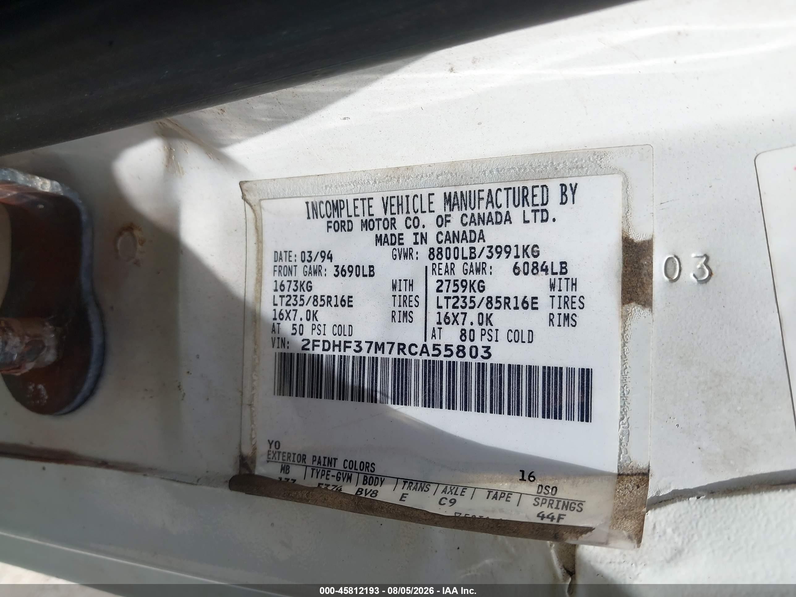 1994 Ford F350   White vin: 2FDHF37M7RCA55803