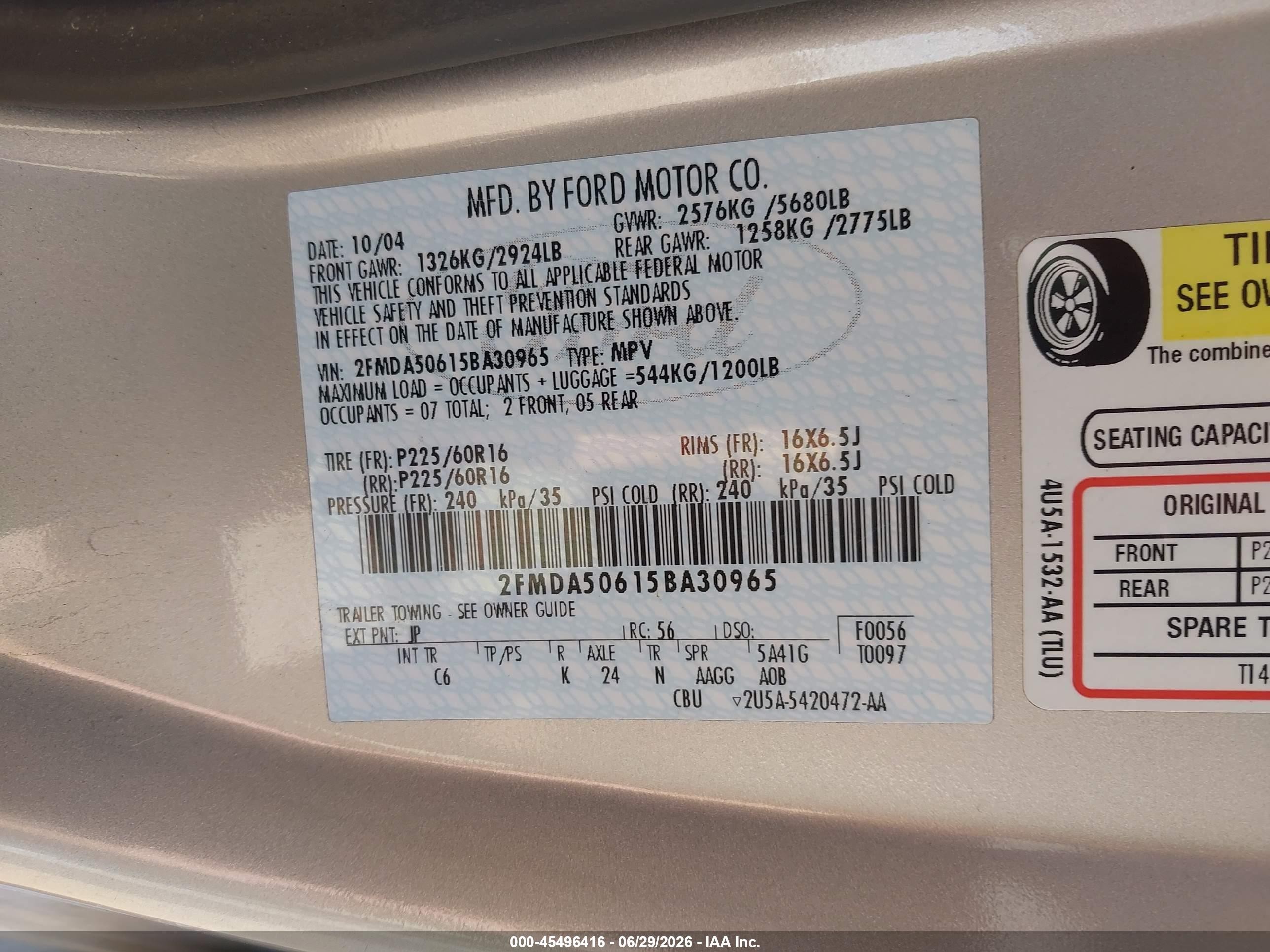 2005 Ford Freestar S Silver vin: 2FMDA50615BA30965