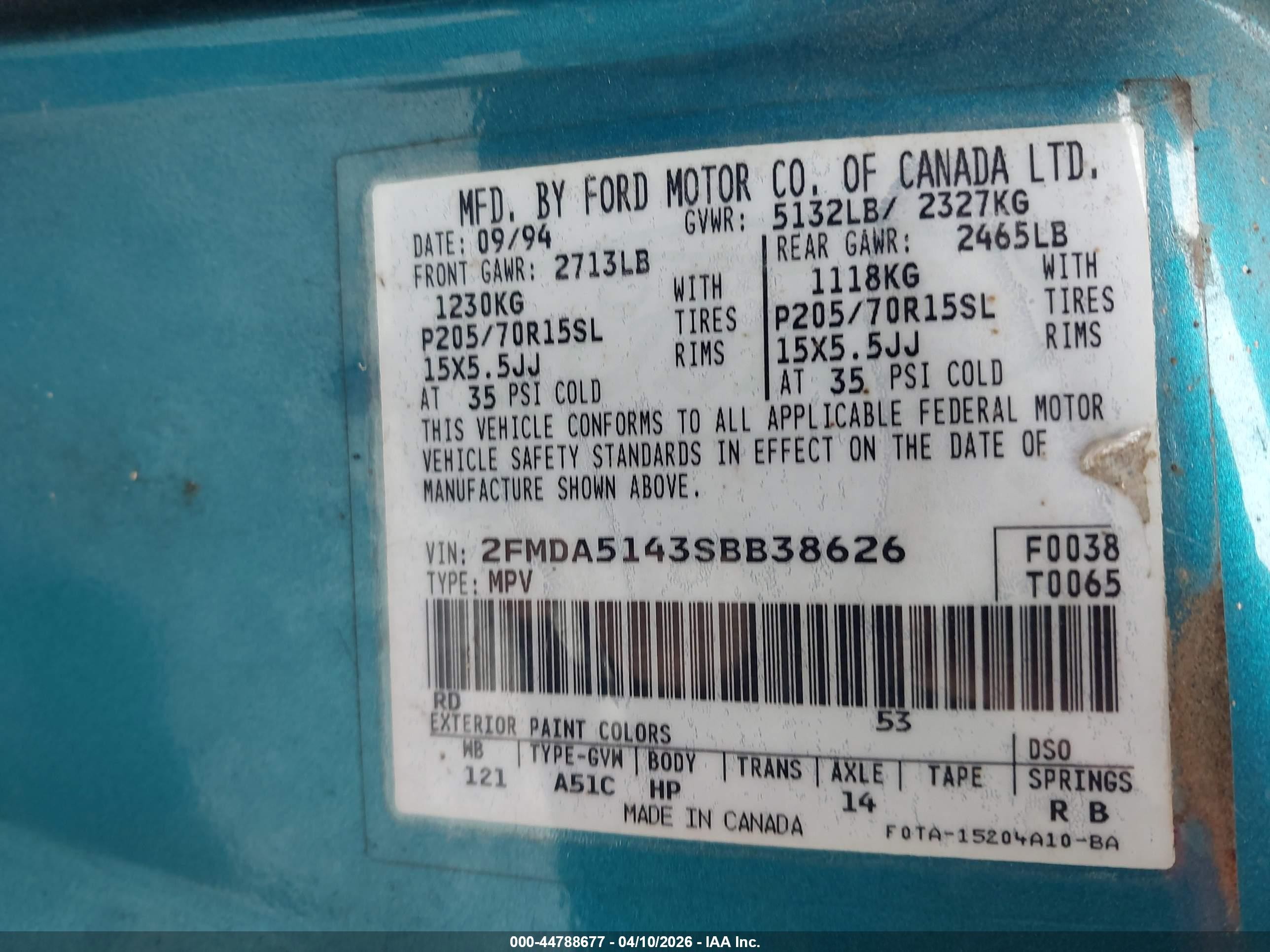 1995 Ford Windstar Wagon Teal vin: 2FMDA5143SBB38626