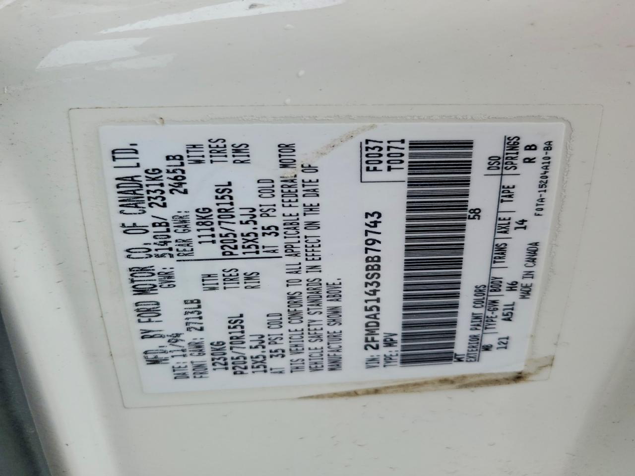 1995 Ford Windstar Wagon White vin: 2FMDA5143SBB79743
