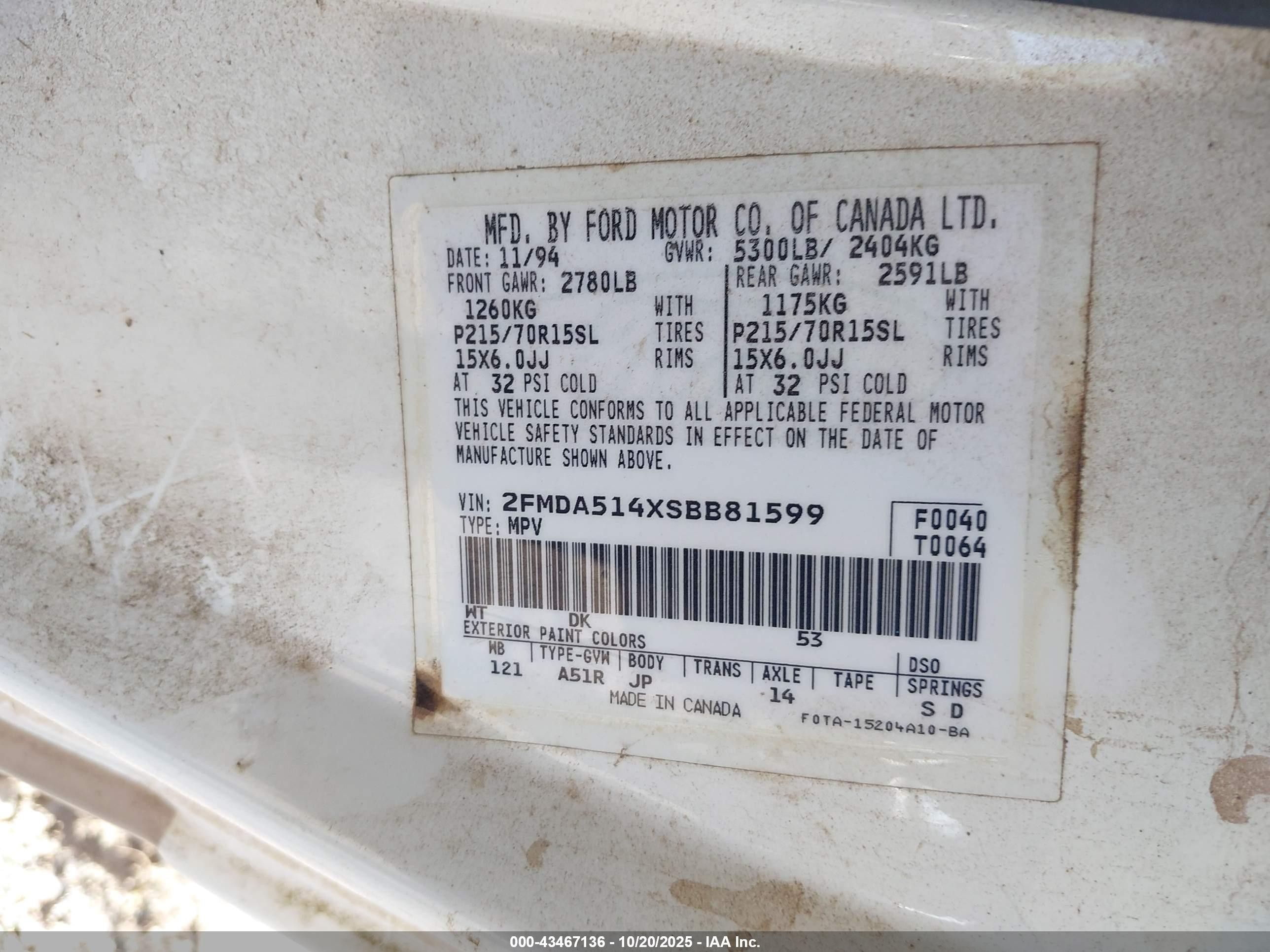 1995 Ford Windstar Wagon White vin: 2FMDA514XSBB81599