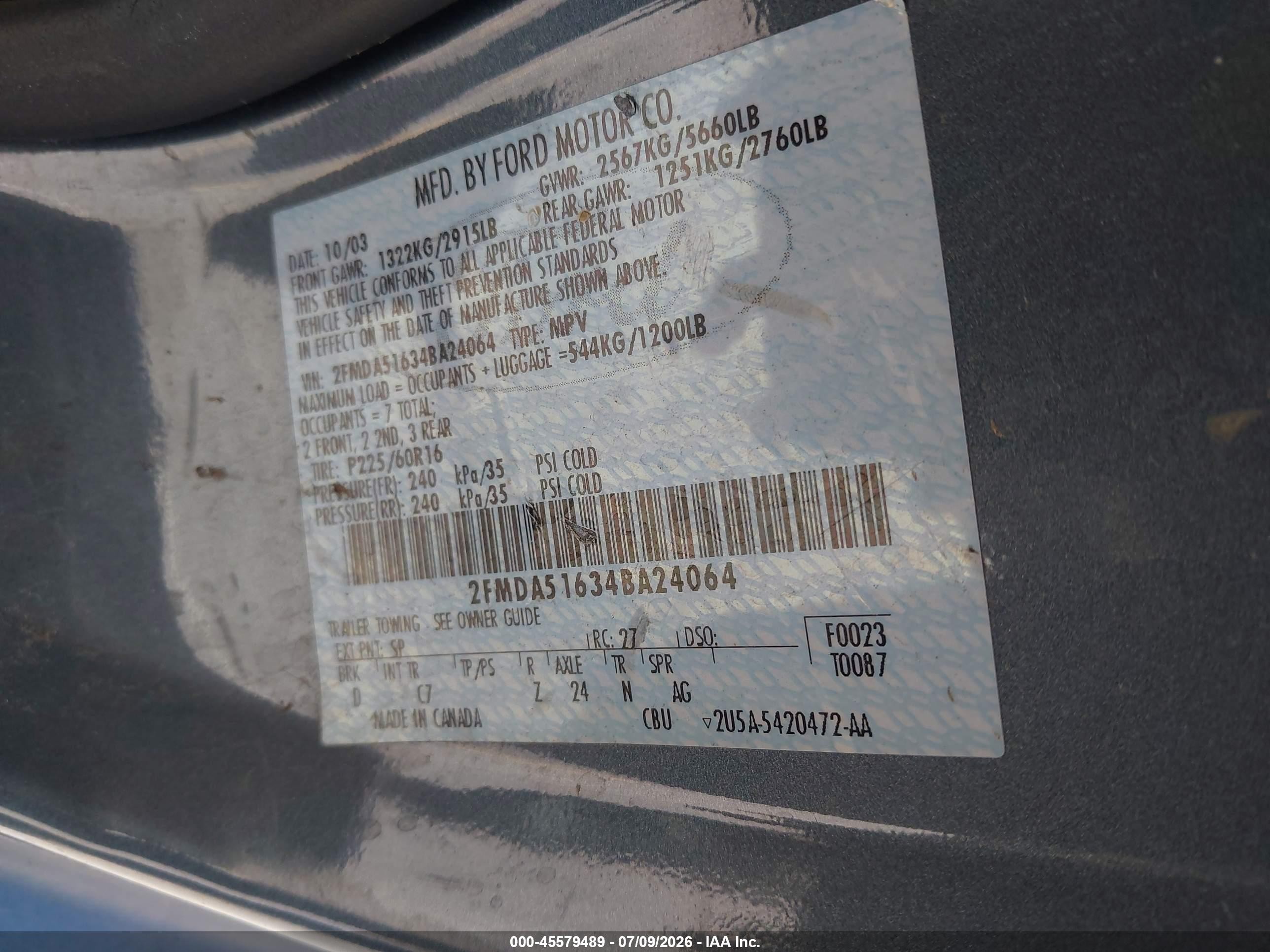 2004 Ford Freestar Se Blue vin: 2FMDA51634BA24064