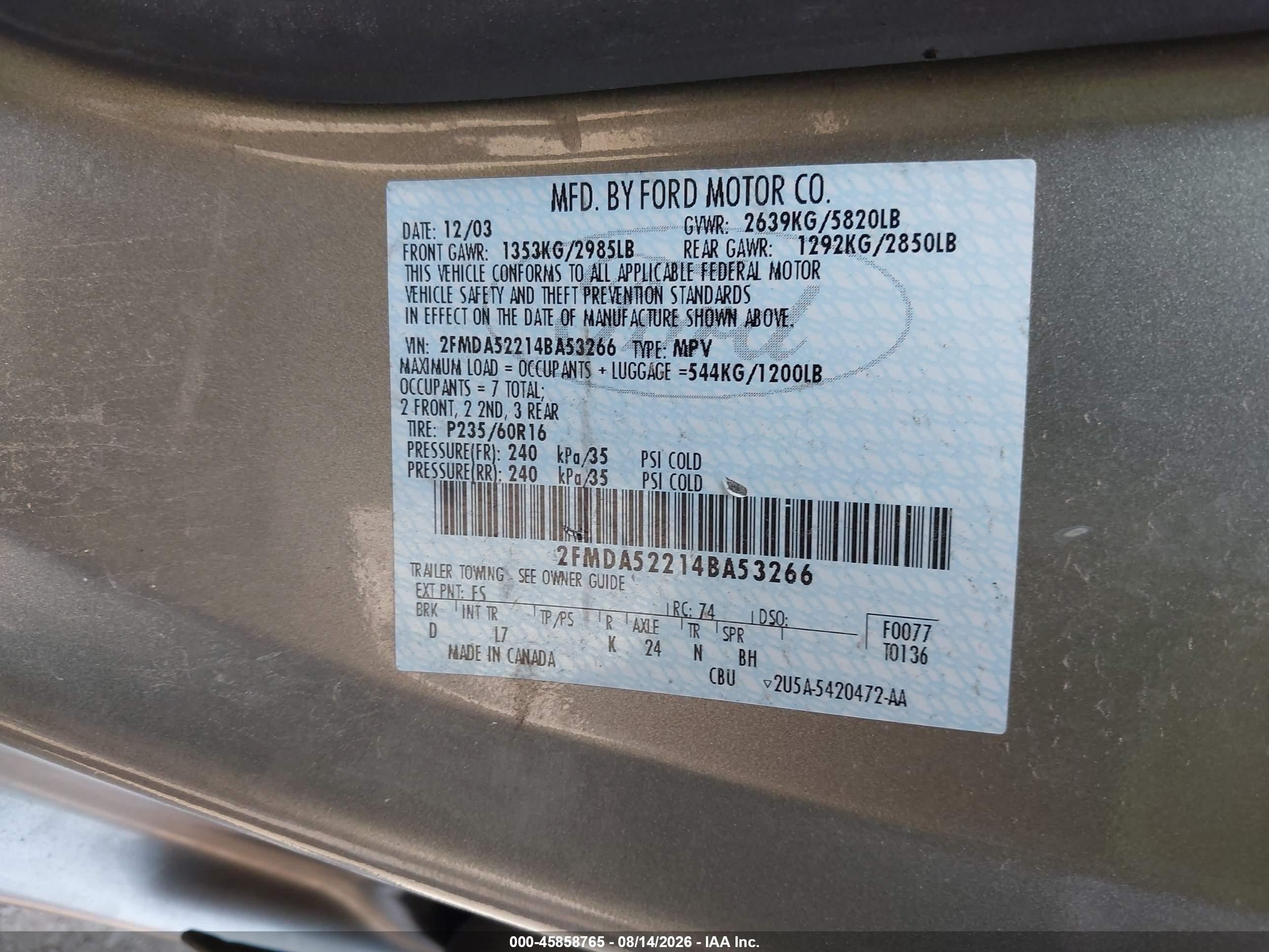 2004 Ford Freestar Sel Gray vin: 2FMDA52214BA53266