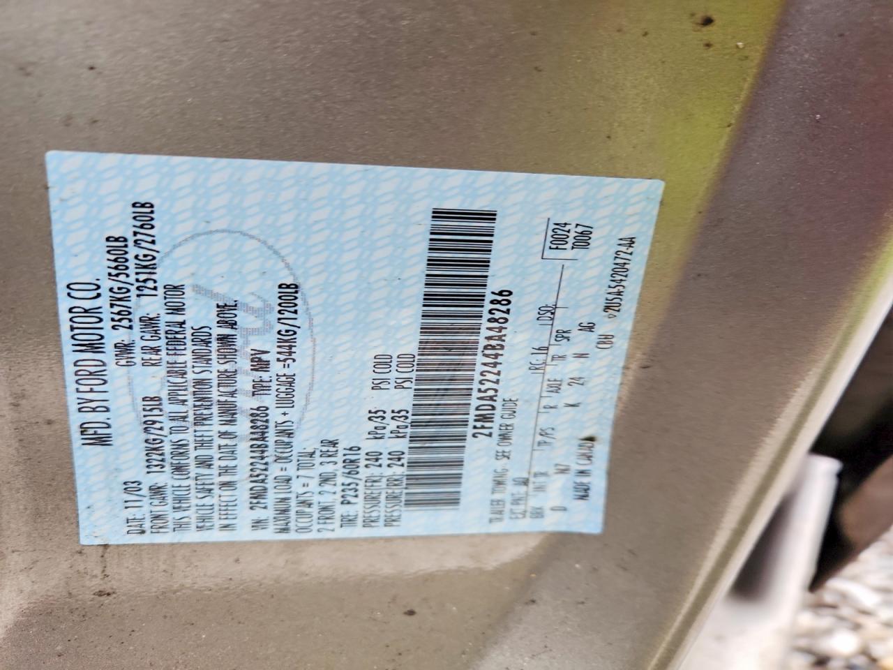 2004 Ford Freestar Beige vin: 2FMDA52244BA48286
