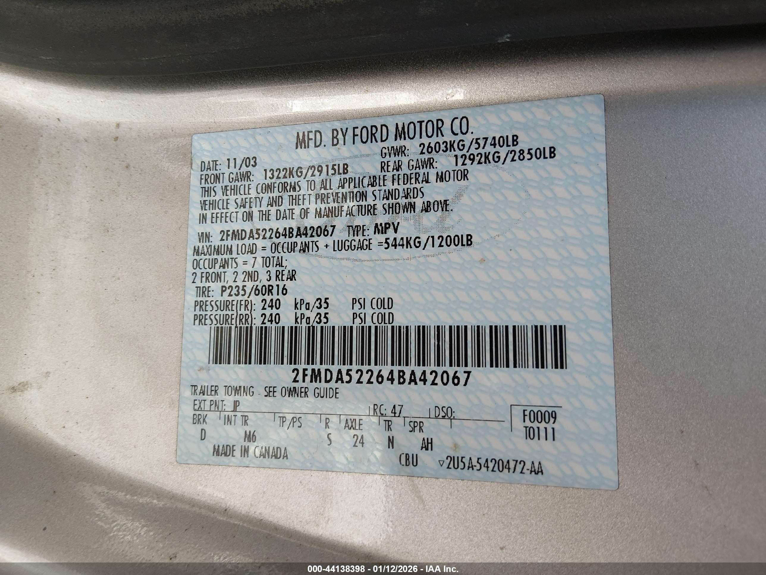 2004 Ford Freestar Sel Серебряный vin: 2FMDA52264BA42067