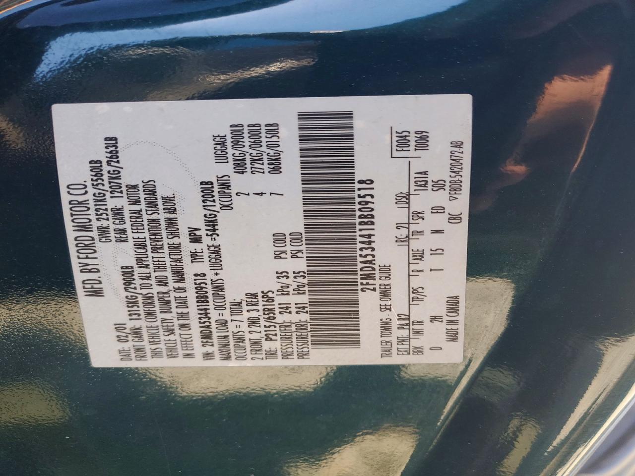 2001 Ford Windstar Sel Green vin: 2FMDA53441BB09518