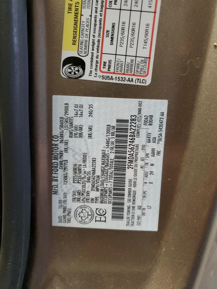 2006 Ford Freestar Sel Tan vin: 2FMDA56246BA22283