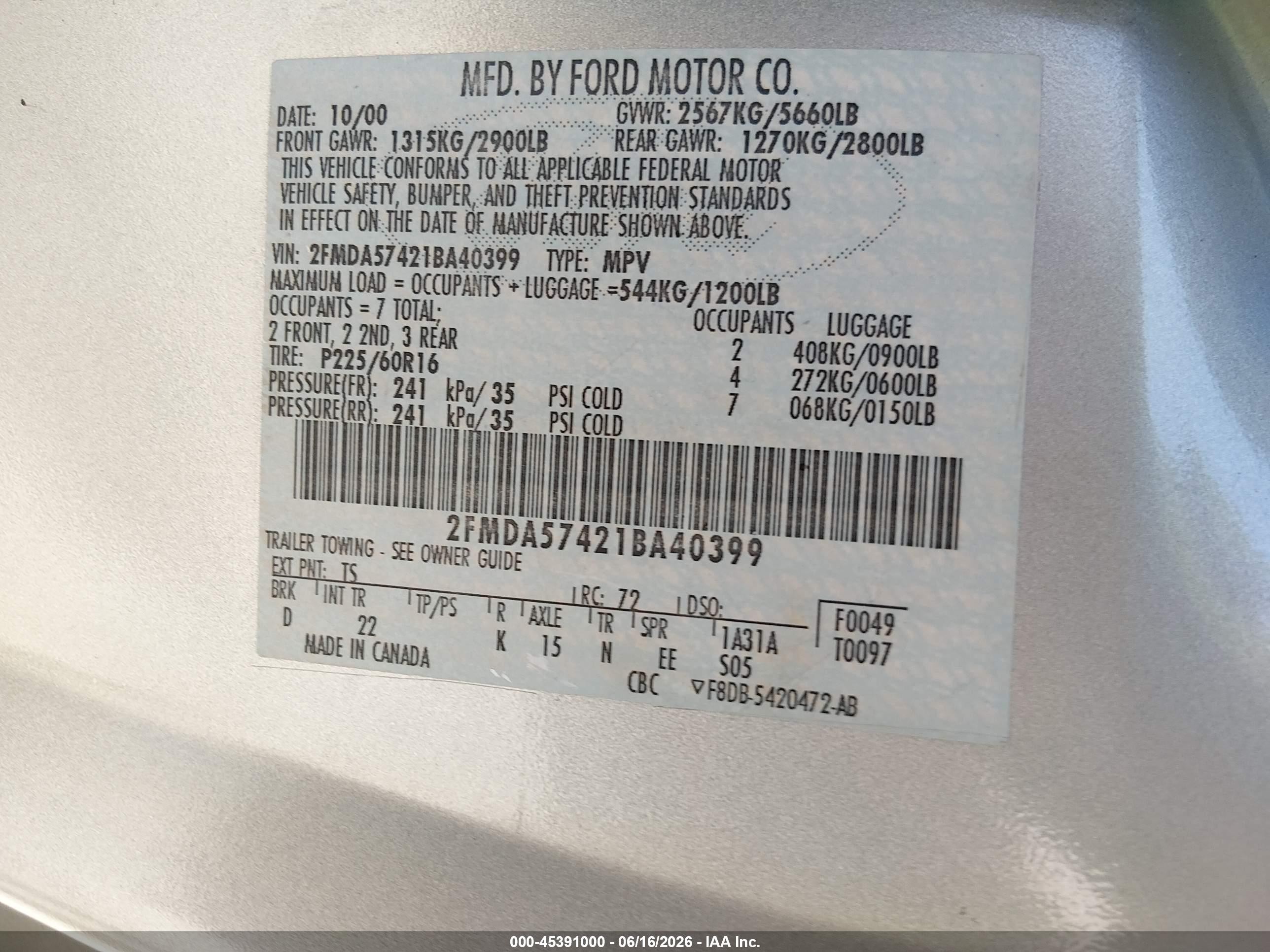 2001 Ford Windstar Se Sport Silver vin: 2FMDA57421BA40399