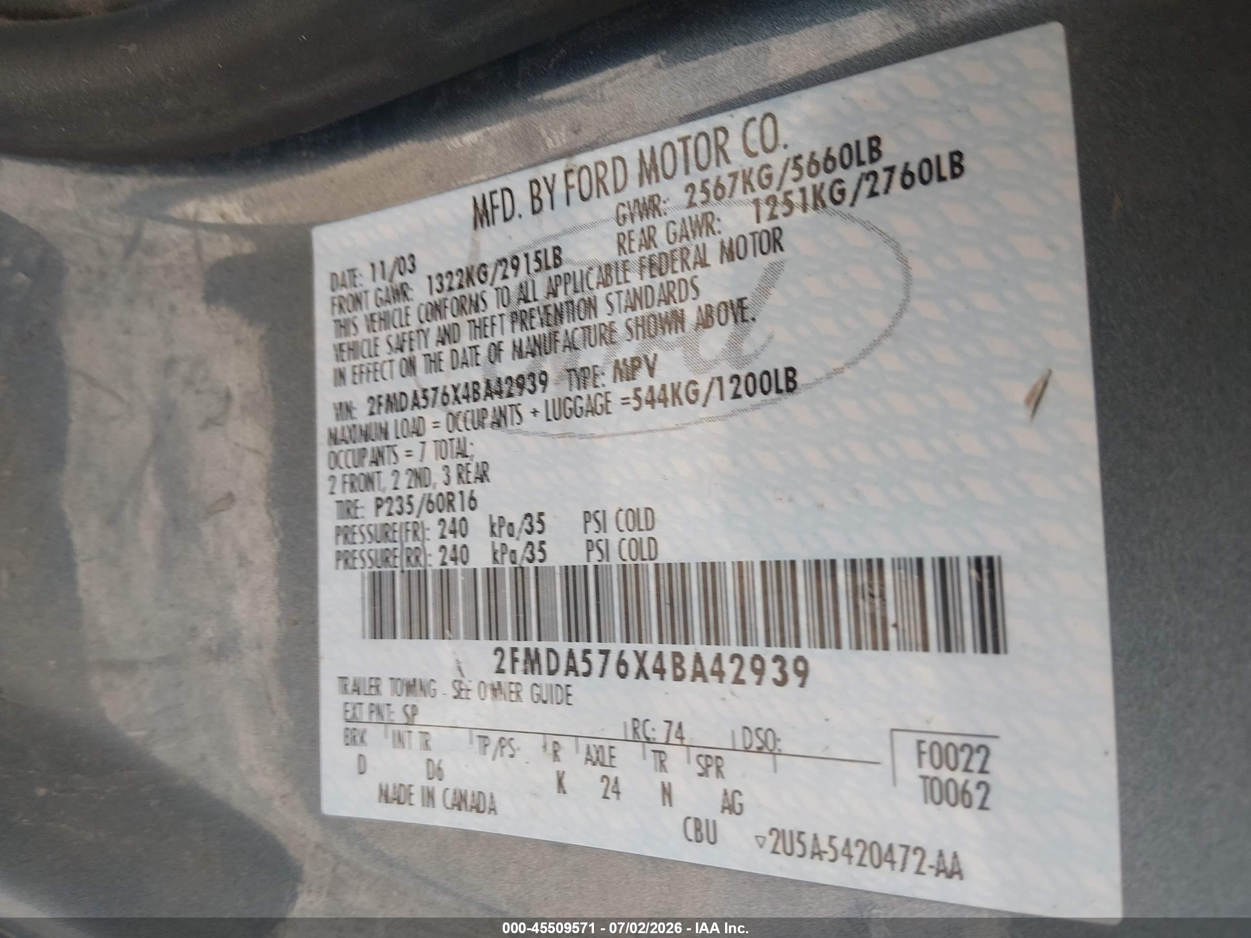 2004 Ford Freestar Ses Синий vin: 2FMDA576X4BA42939