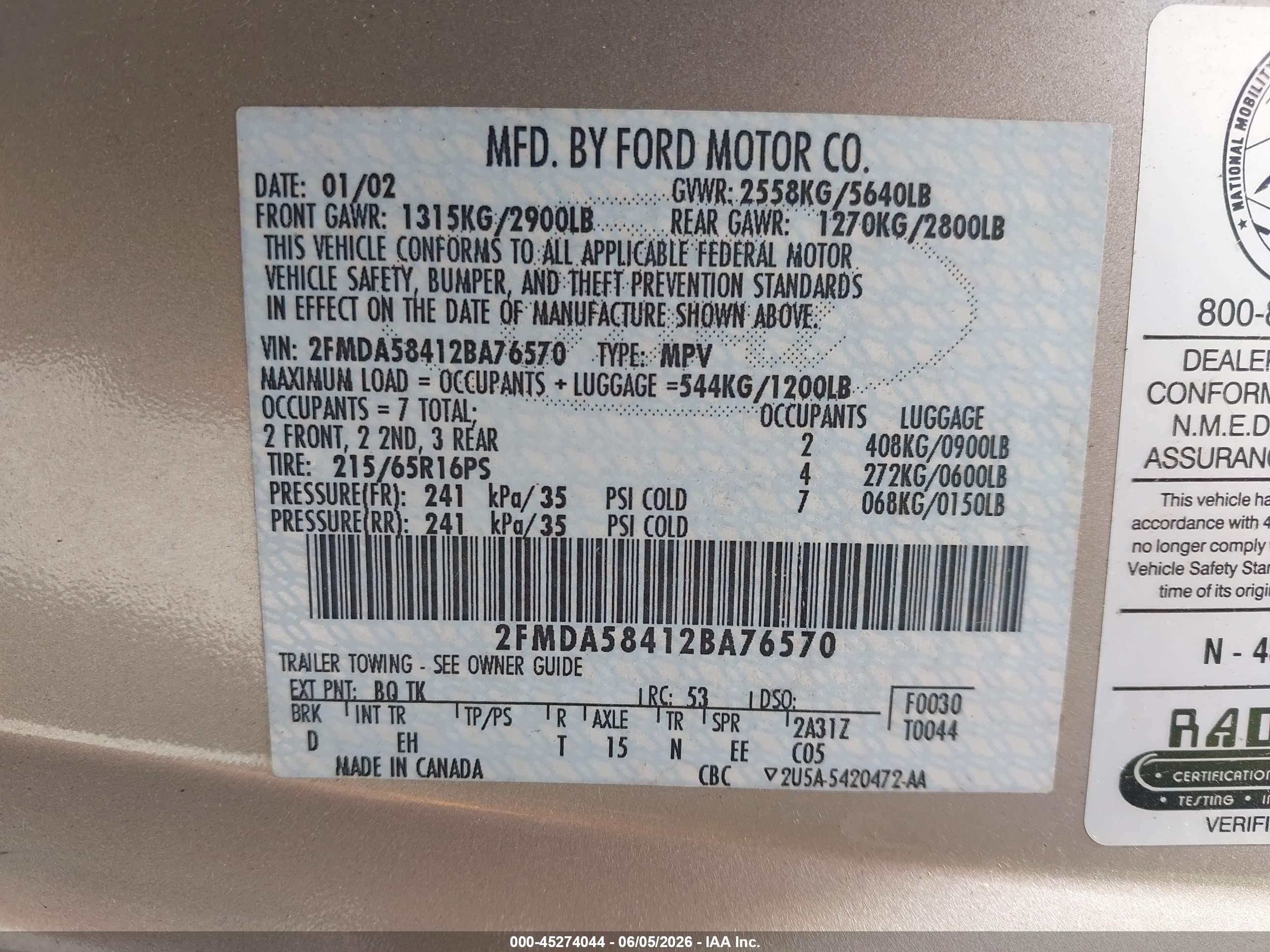 2002 Ford Windstar Limited Золотой vin: 2FMDA58412BA76570