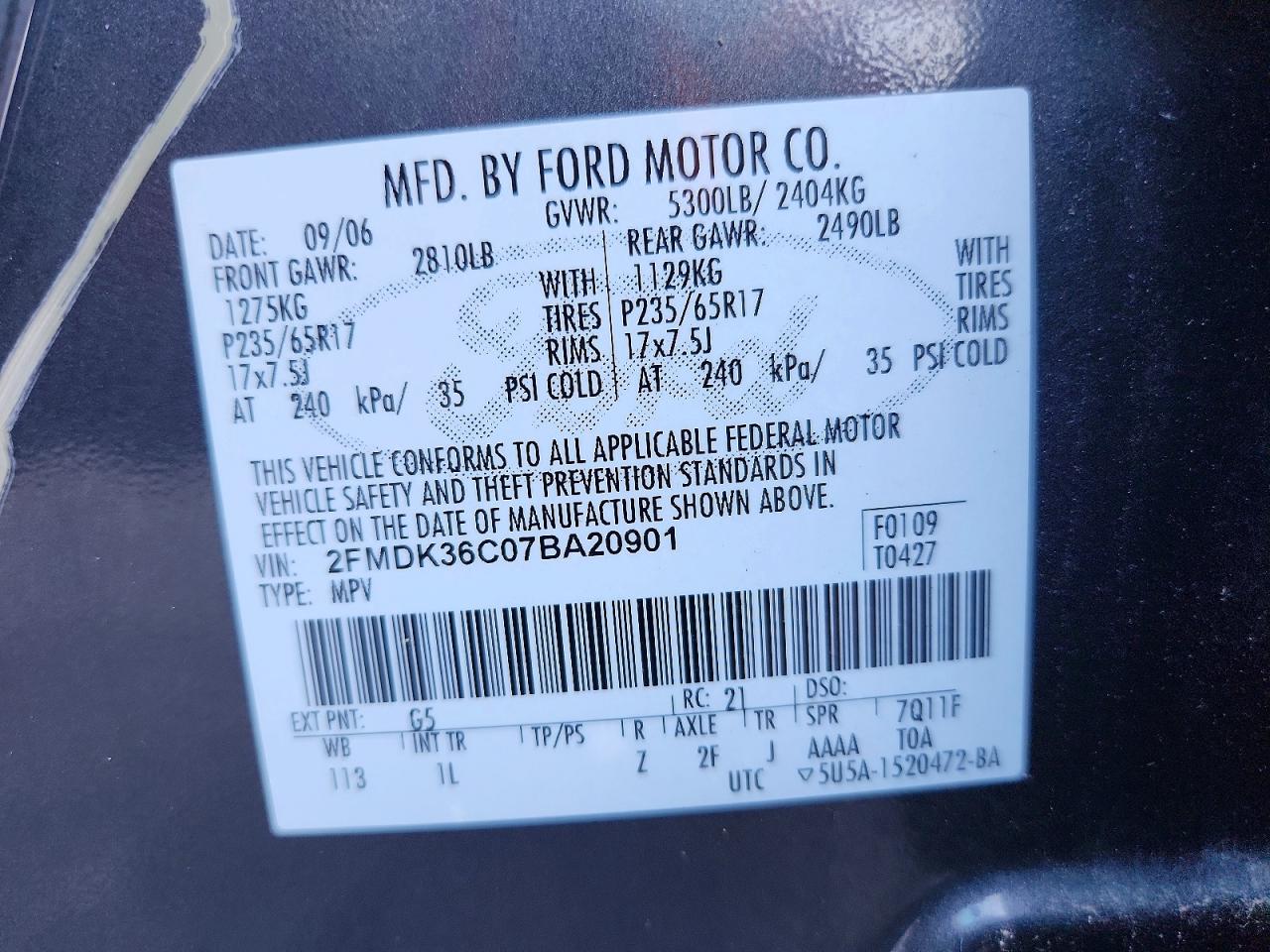 2007 Ford Edge Se Black vin: 2FMDK36C07BA20901