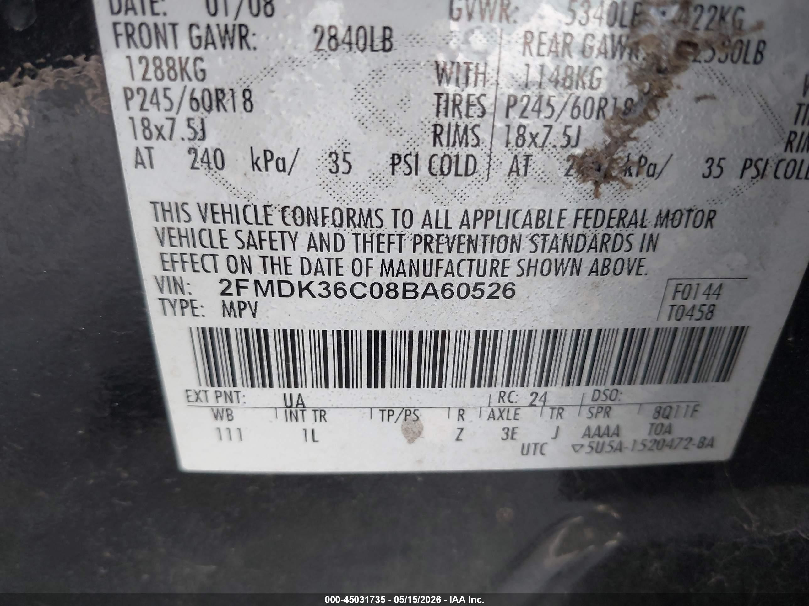 2008 Ford Edge Se Black vin: 2FMDK36C08BA60526