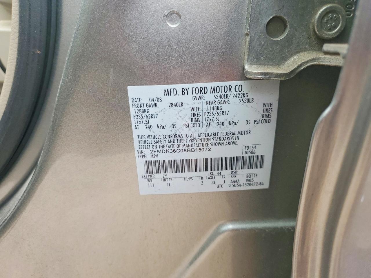 2008 Ford Edge Se Silver vin: 2FMDK36C08BB15072