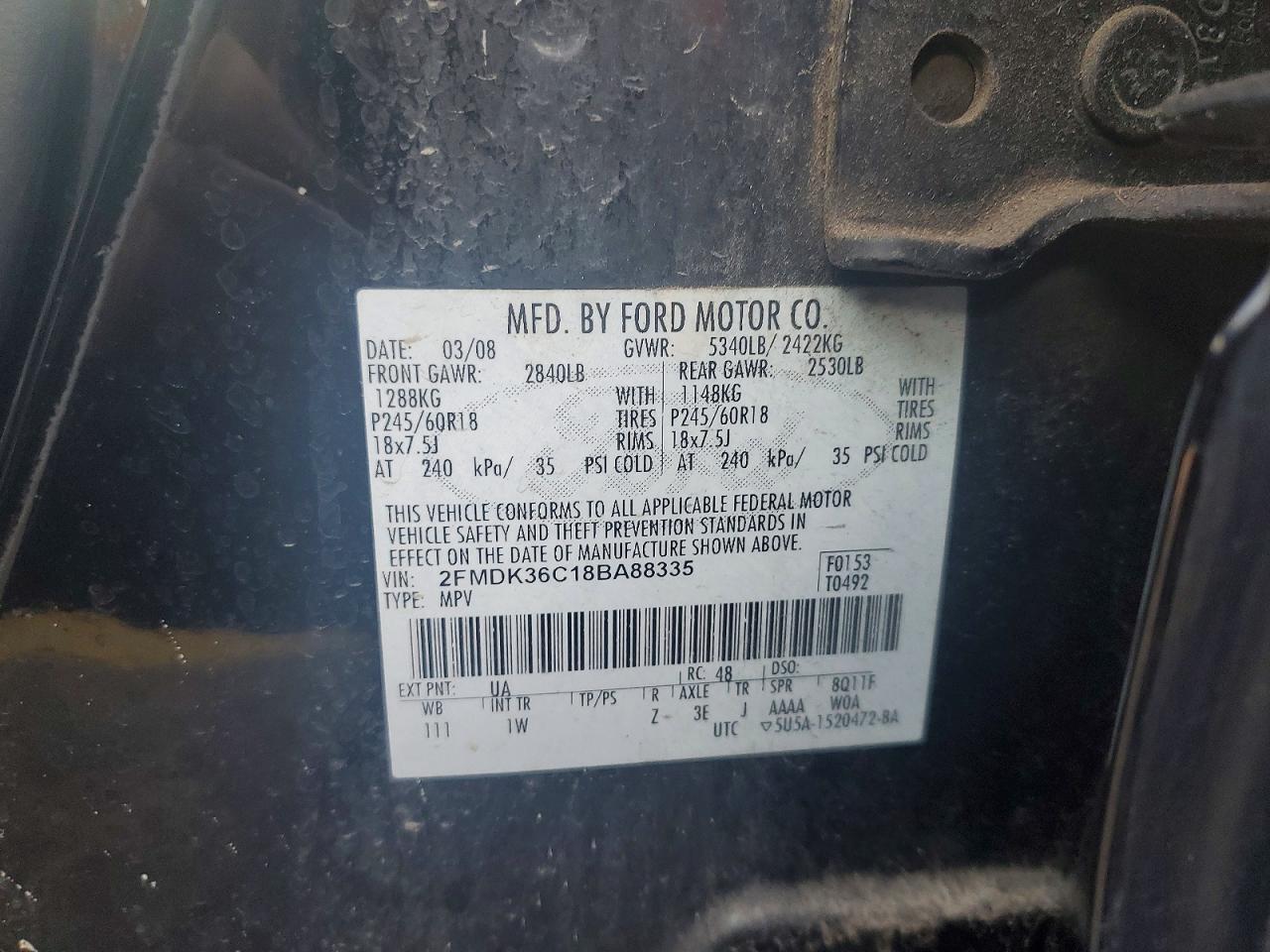 2008 Ford Edge Se Black vin: 2FMDK36C18BA88335