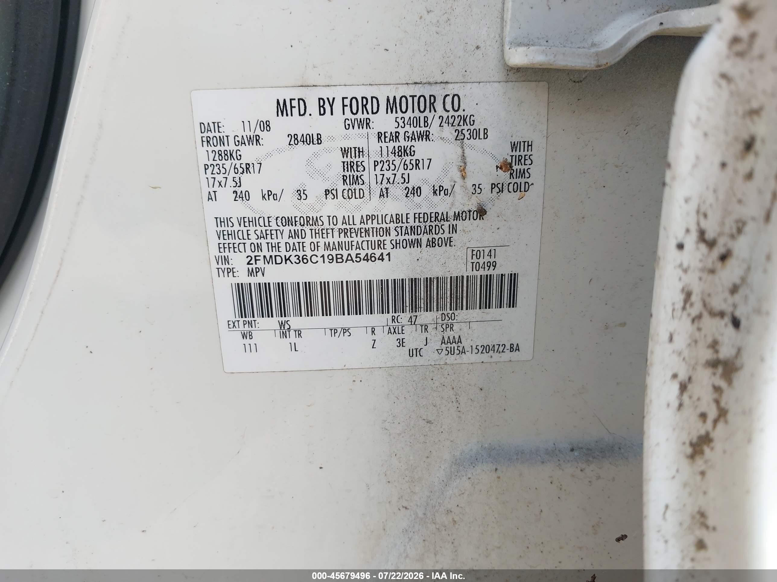 2009 Ford Edge Se White vin: 2FMDK36C19BA54641