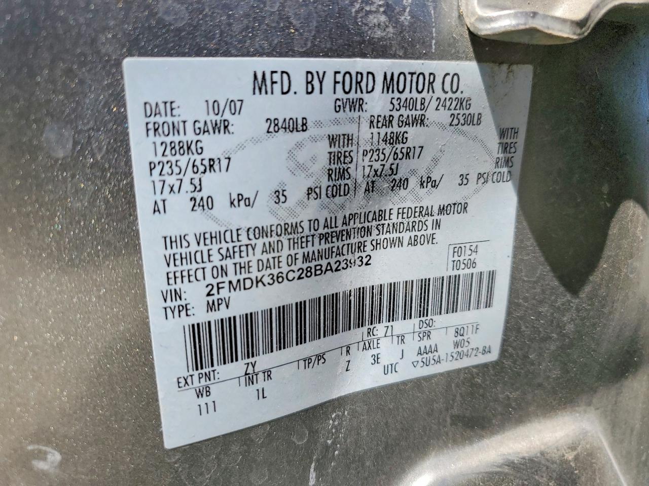2008 Ford Edge Se Серебряный vin: 2FMDK36C28BA23932
