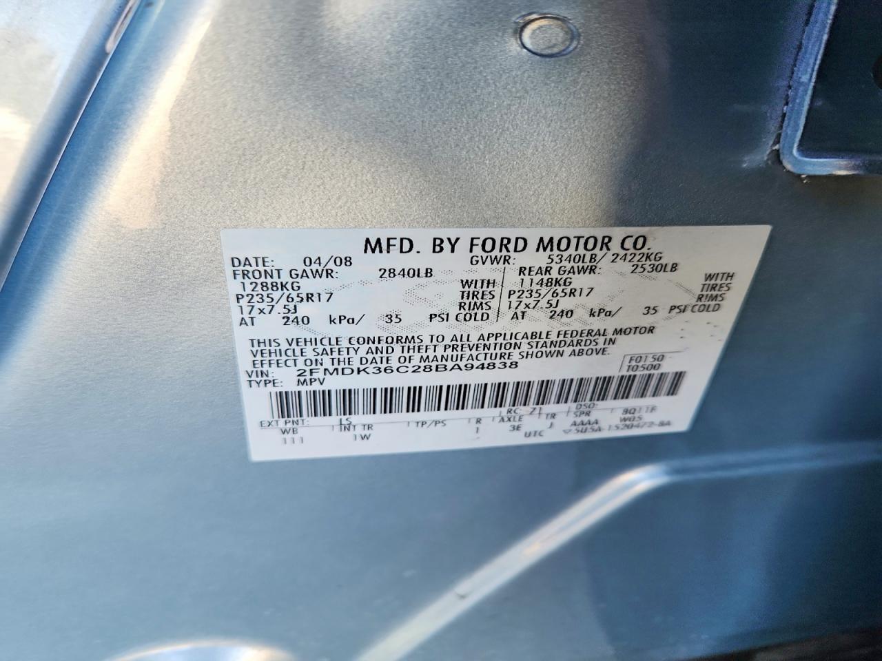 2008 Ford Edge Se Blue vin: 2FMDK36C28BA94838