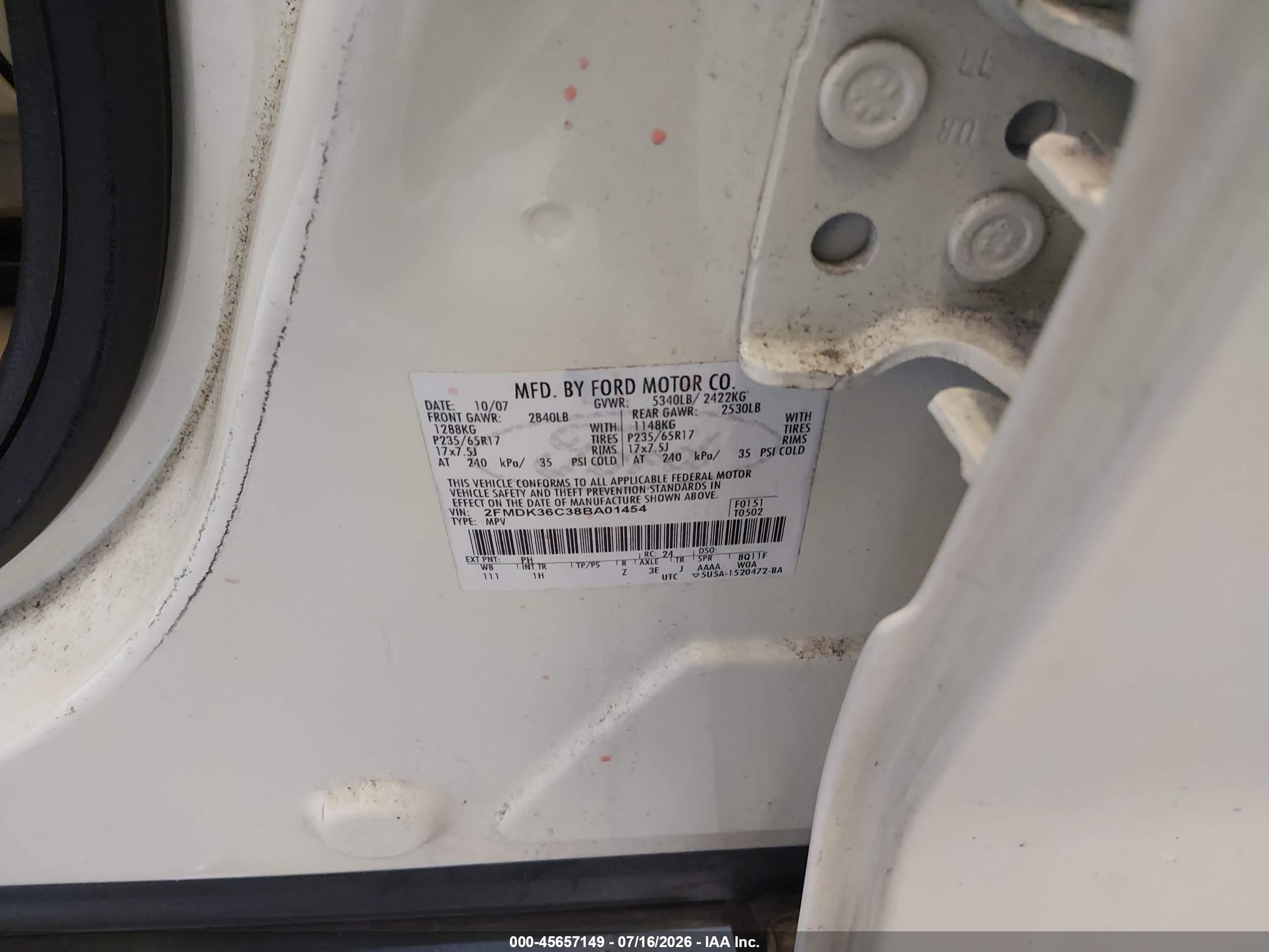 2008 Ford Edge Se White vin: 2FMDK36C38BA01454