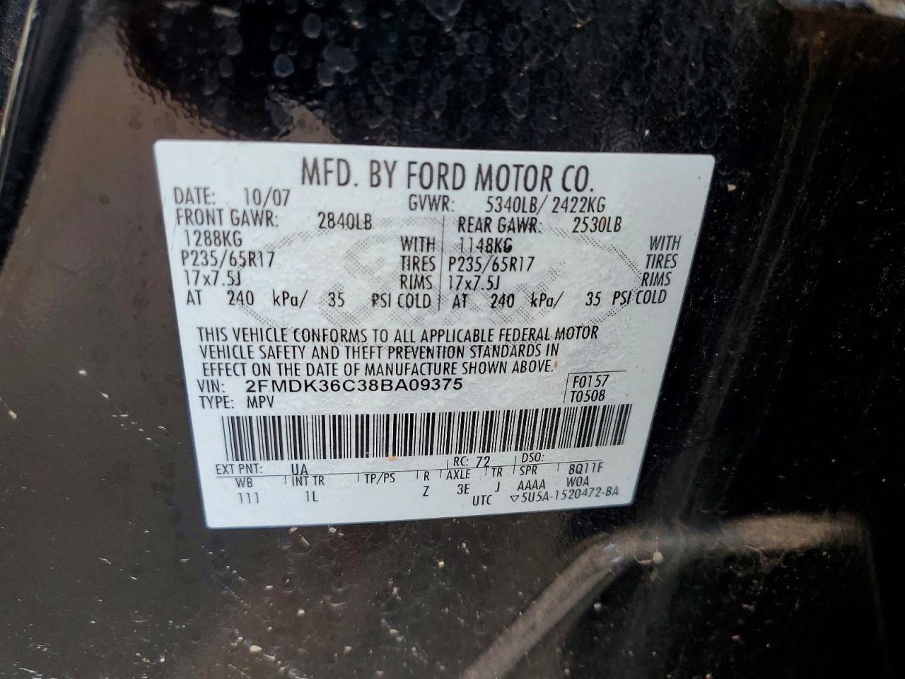 2008 Ford Edge Se Black vin: 2FMDK36C38BA09375